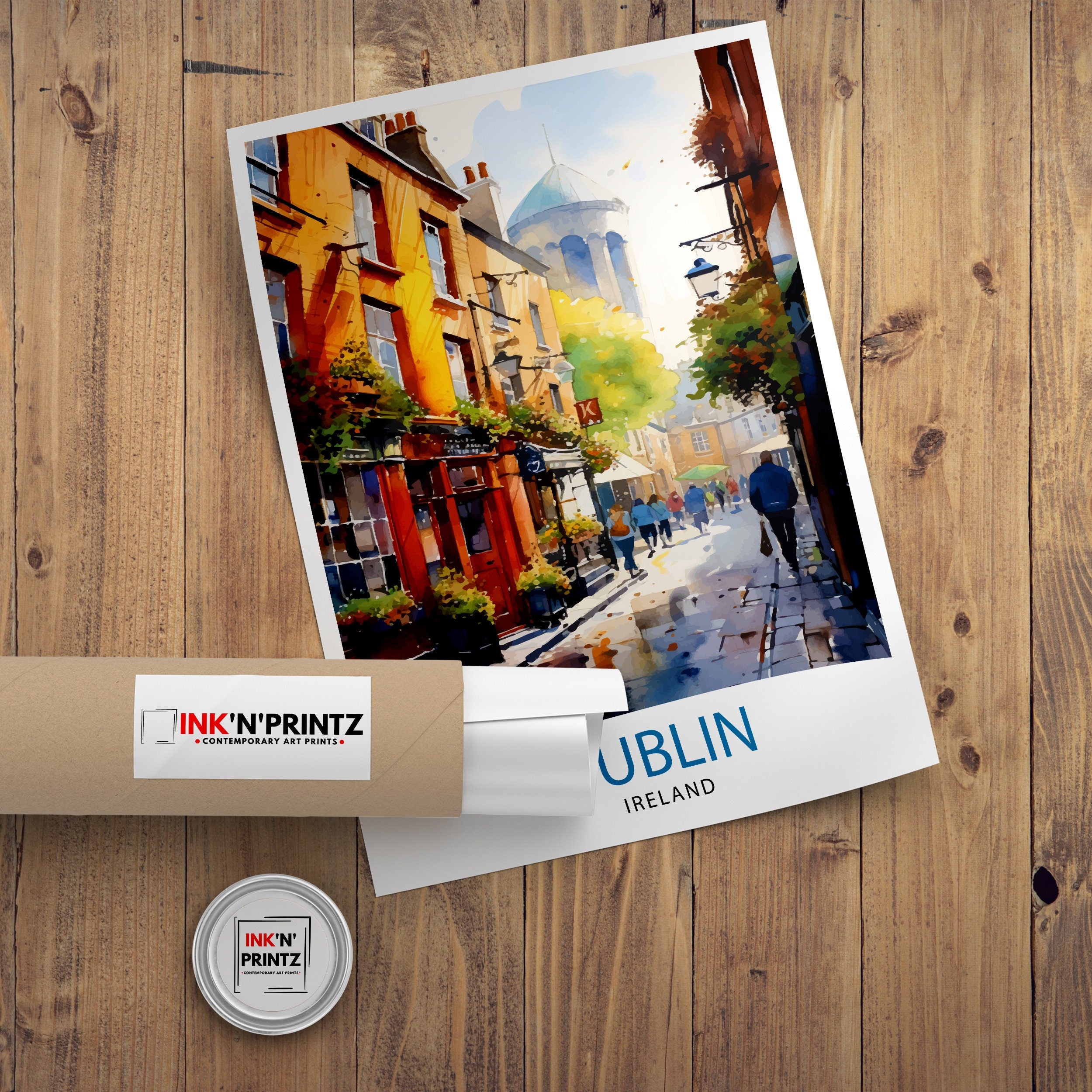Dublin Ireland Cityscape Print Lively Temple Bar Scene Dublin Wall Art Historic Georgian Doors Illustration Irish Pub Poster Cultural Decor