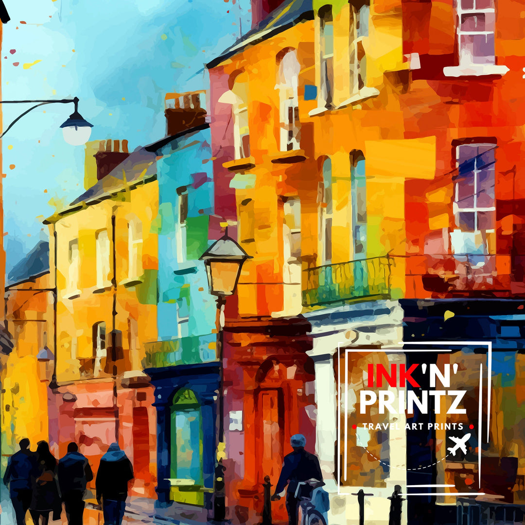 Dublin Ireland Cityscape Poster Lively Temple Bar Scene Dublin Wall Art Historic Georgian Doors Illustration Irish Pub Poster Cultural Decor