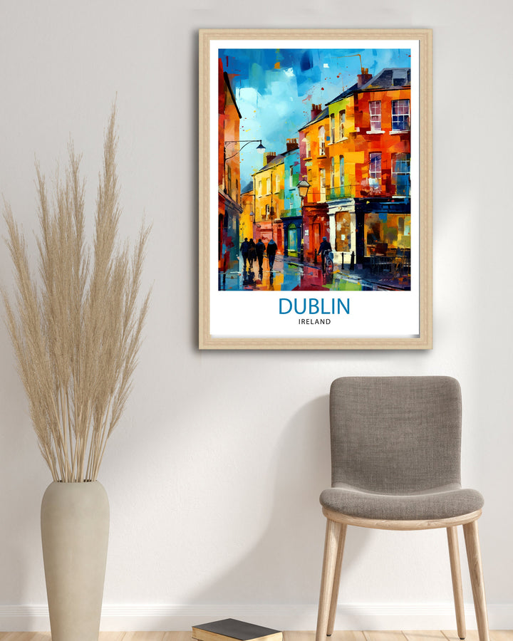 Dublin Ireland Cityscape Poster Lively Temple Bar Scene Dublin Wall Art Historic Georgian Doors Illustration Irish Pub Poster Cultural Decor