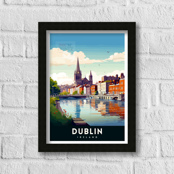 Dublin Ireland Cityscape Print Lively Temple Bar Scene Dublin Wall Art Historic Georgian Doors Illustration Irish Pub Poster Cultural Decor