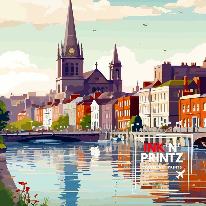 Dublin Ireland Cityscape Print Lively Temple Bar Scene Dublin Wall Art Historic Georgian Doors Illustration Irish Pub Poster Cultural Decor