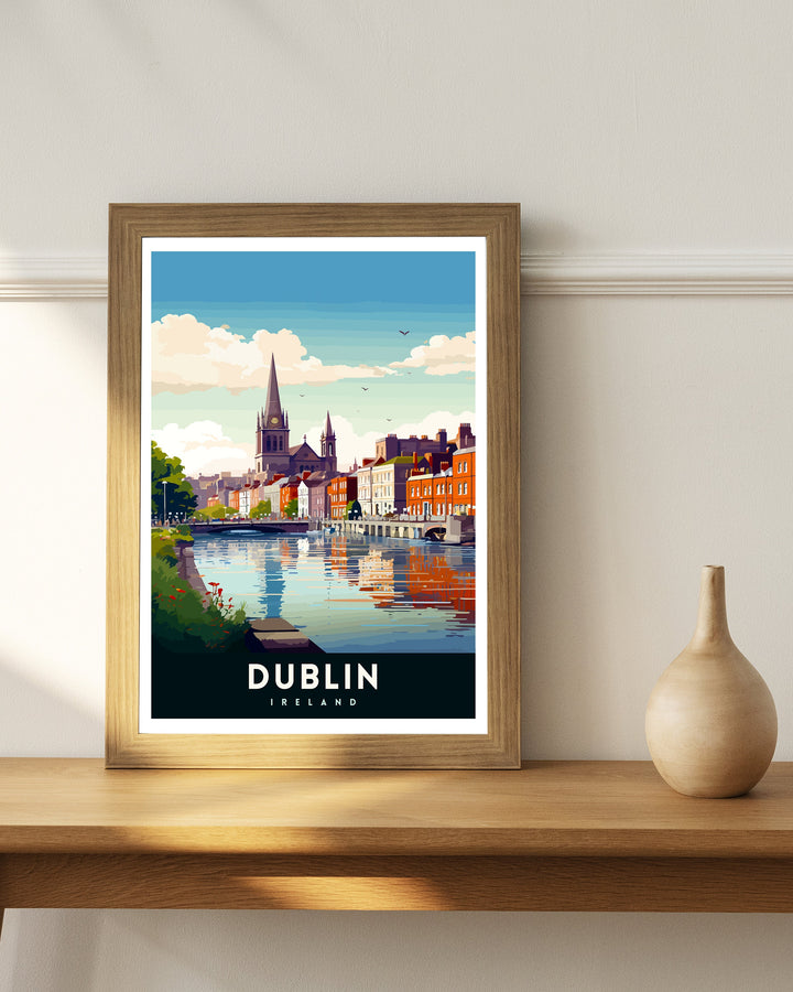 Dublin Ireland Cityscape Print Lively Temple Bar Scene Dublin Wall Art Historic Georgian Doors Illustration Irish Pub Poster Cultural Decor