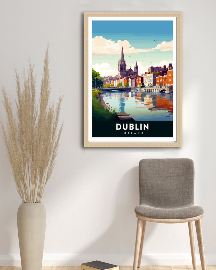 Dublin Ireland Cityscape Print Lively Temple Bar Scene Dublin Wall Art Historic Georgian Doors Illustration Irish Pub Poster Cultural Decor