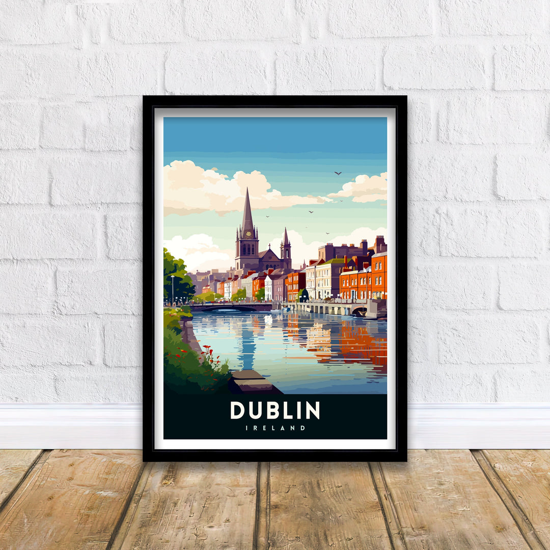 Dublin Ireland Cityscape Print Lively Temple Bar Scene Dublin Wall Art Historic Georgian Doors Illustration Irish Pub Poster Cultural Decor