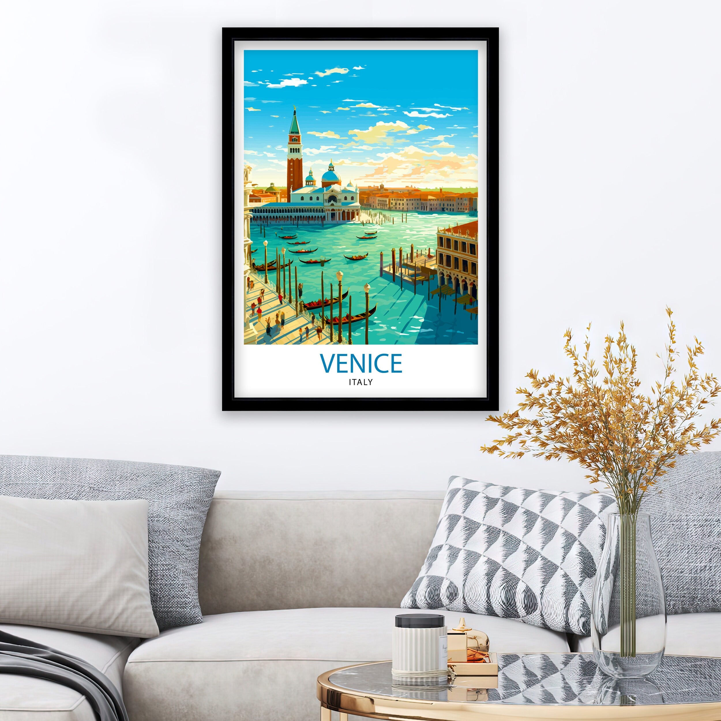 Venice Travel Print Venice Wall Decor Venice Home Living Decor Venice Italy City Print Capital City Venice Canal Poster Venice Illustration
