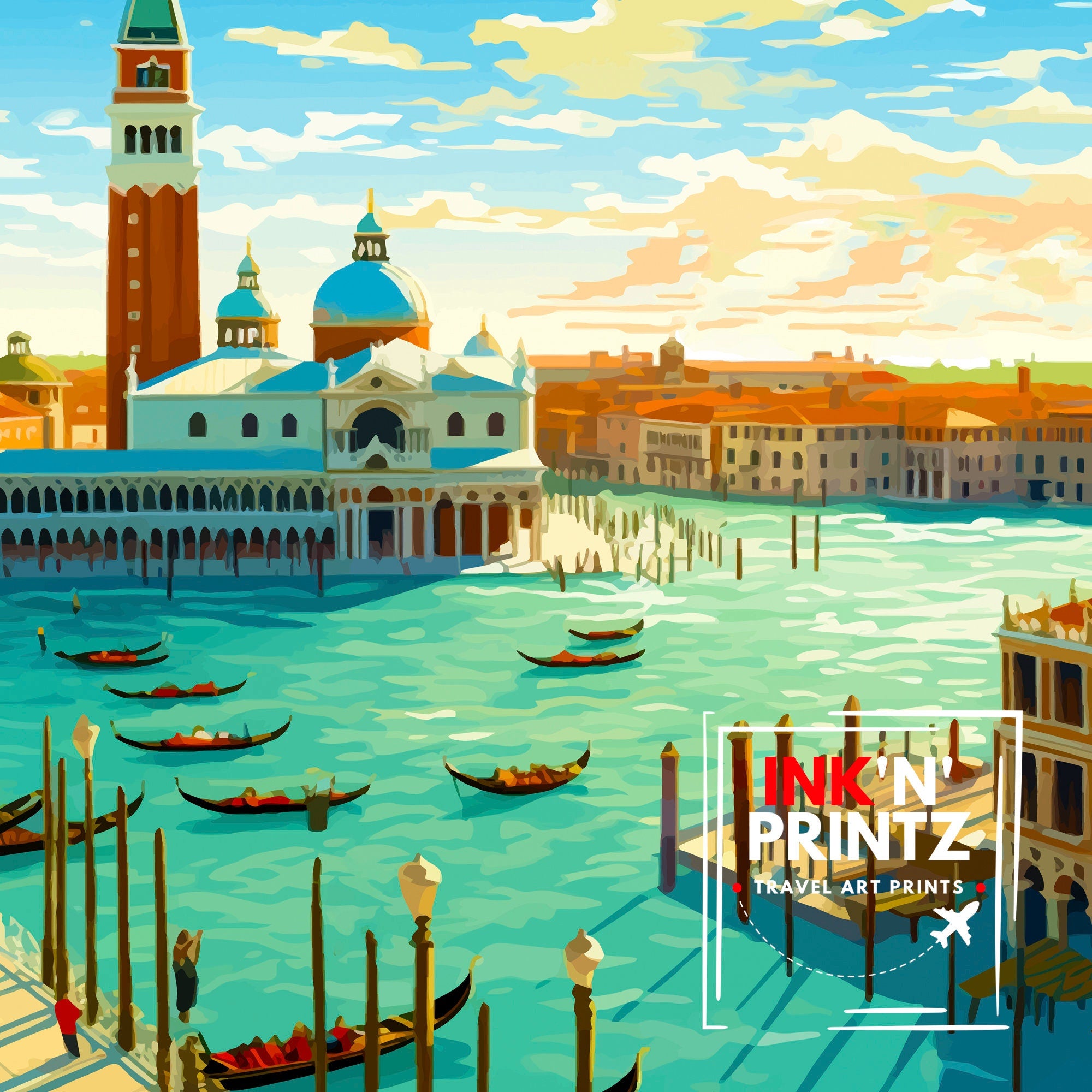 Venice Travel Print Venice Wall Decor Venice Home Living Decor Venice Italy City Print Capital City Venice Canal Poster Venice Illustration