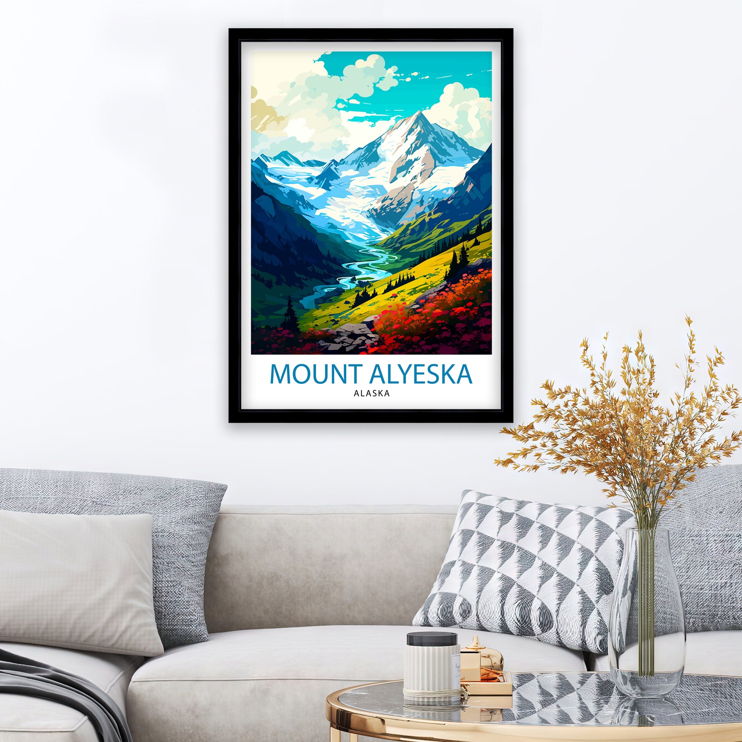 Mount Alyeska Alaska Travel Print| Mount Alyeska Wall Decor Mount Alyeska Poster Alaska Travel Prints Mount Alyeska Art Print Mount Alyeska