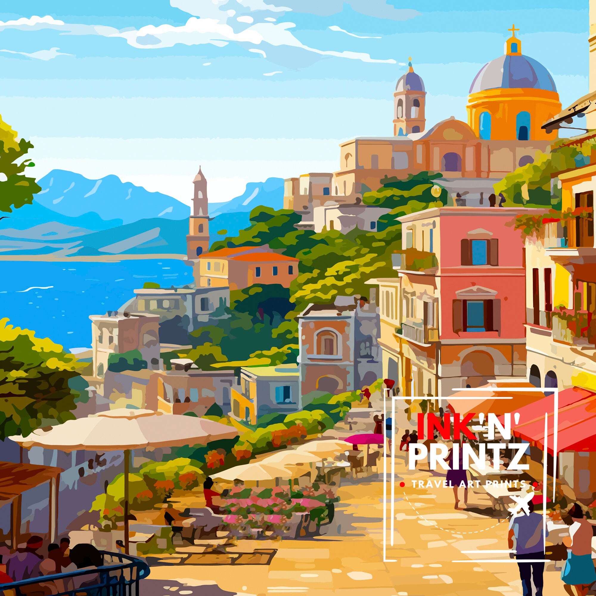 Sorrento Italy Travel Print Sorrento Wall Decor - Sorrento Poster Italy Travel Prints Sorrento Art Print Sorrento Italy Illustration
