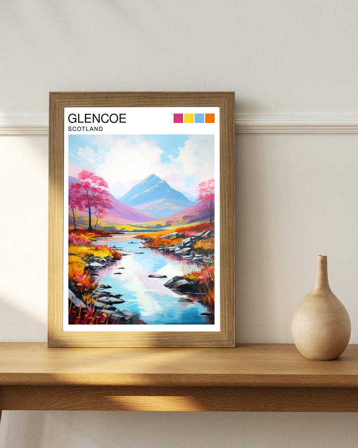 Glencoe Scotland Travel Poster Glencoe Wall Art Glencoe Scotland Landscape Poster Scotland Travel Poster Scottish Highlands Poster