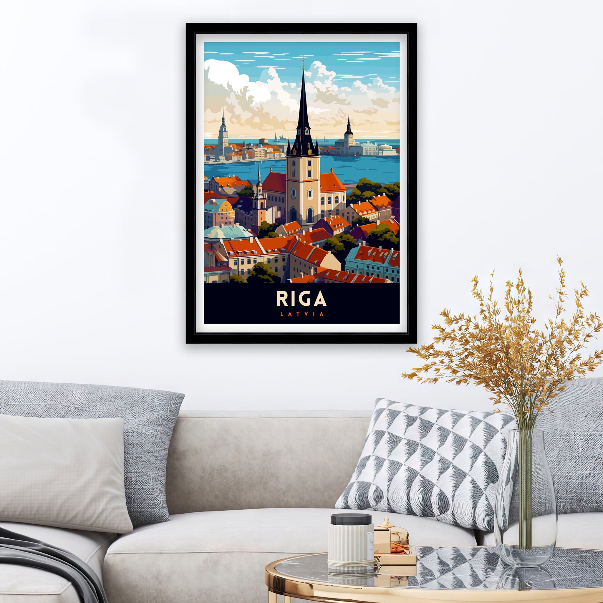Riga Latvia Print Art Nouveau Architecture Poster Old Town Riga Wall Art Baltic Charm Decor Daugava River Scene Latvian Cultural