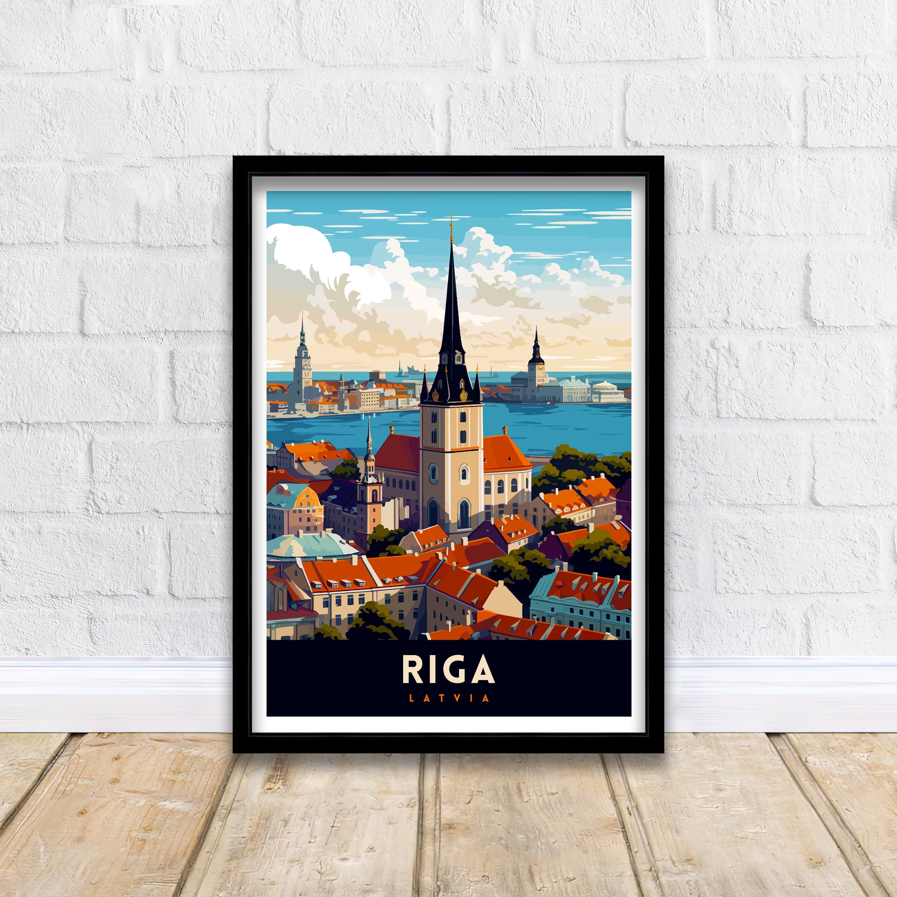 Riga Latvia Print Art Nouveau Architecture Poster Old Town Riga Wall Art Baltic Charm Decor Daugava River Scene Latvian Cultural