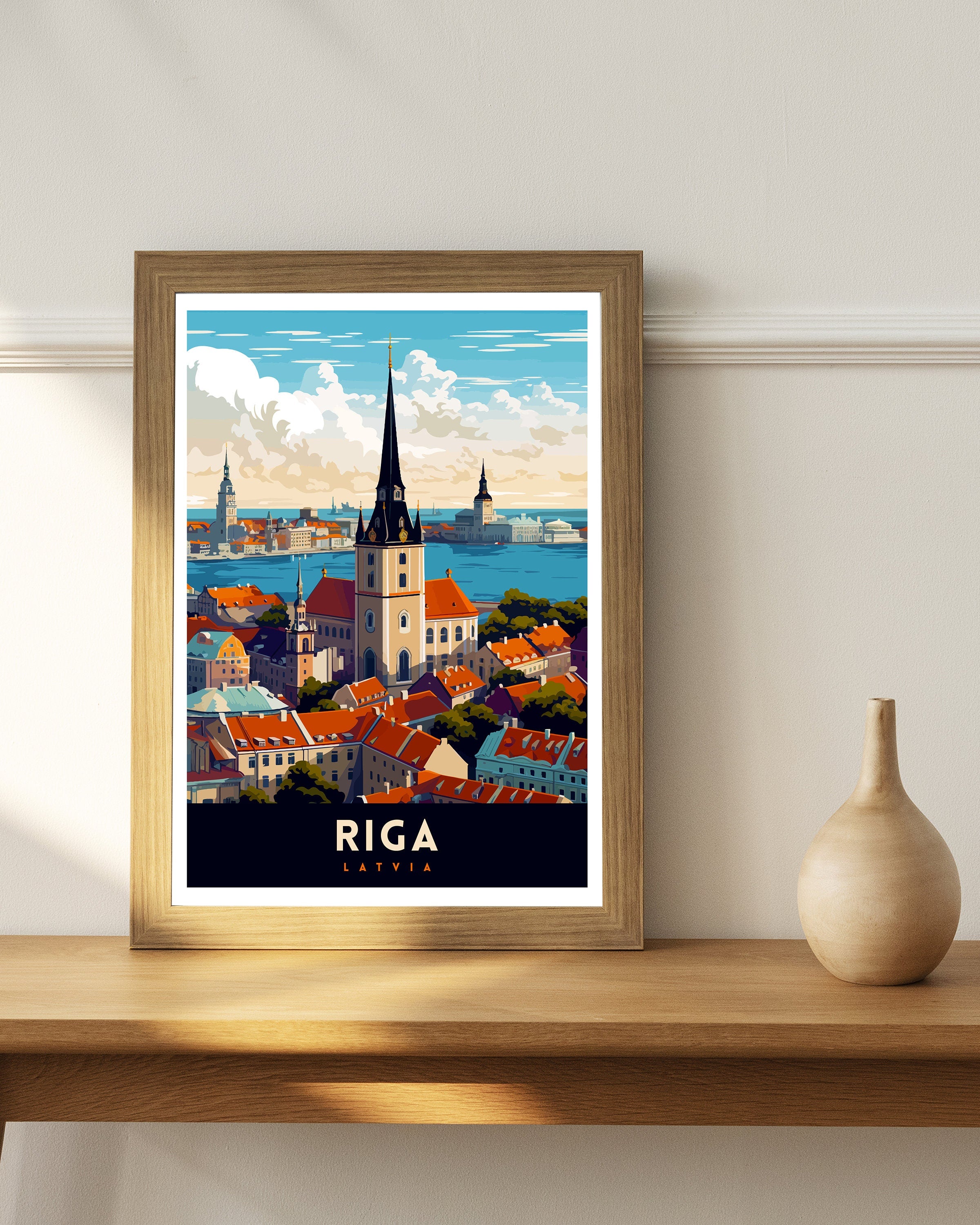 Riga Latvia Print Art Nouveau Architecture Poster Old Town Riga Wall Art Baltic Charm Decor Daugava River Scene Latvian Cultural
