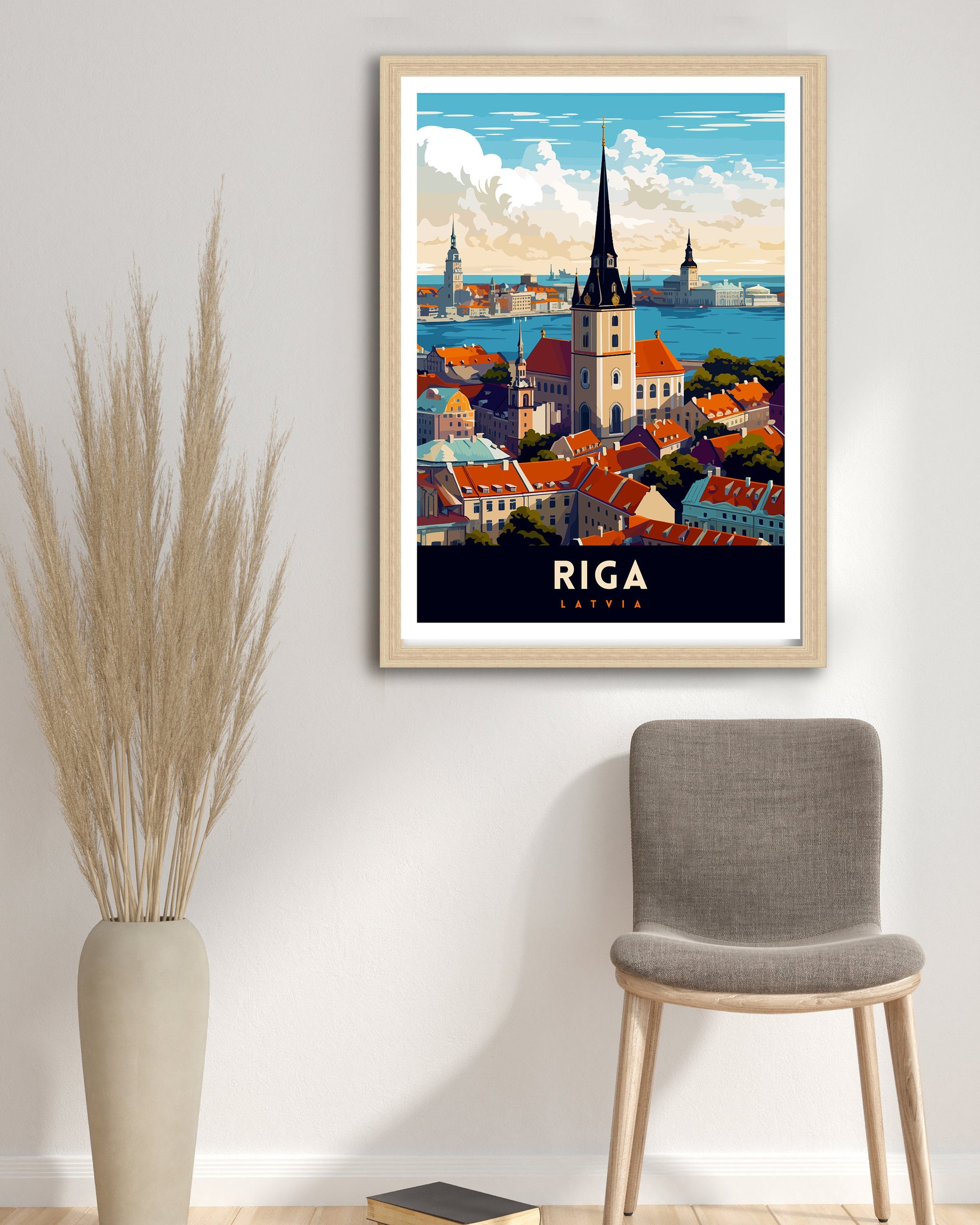 Riga Latvia Print Art Nouveau Architecture Poster Old Town Riga Wall Art Baltic Charm Decor Daugava River Scene Latvian Cultural