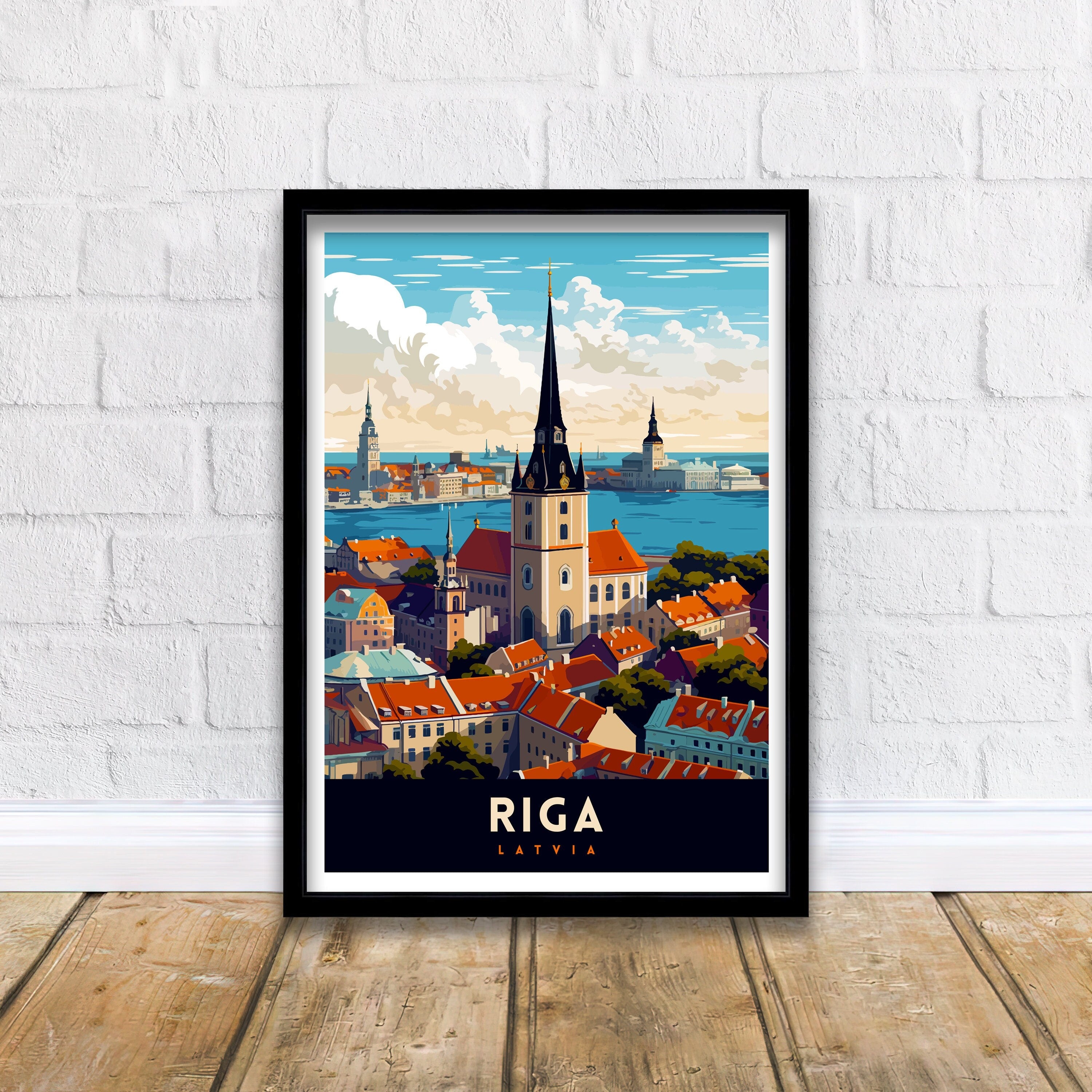 Riga Latvia Print Art Nouveau Architecture Poster Old Town Riga Wall Art Baltic Charm Decor Daugava River Scene Latvian Cultural