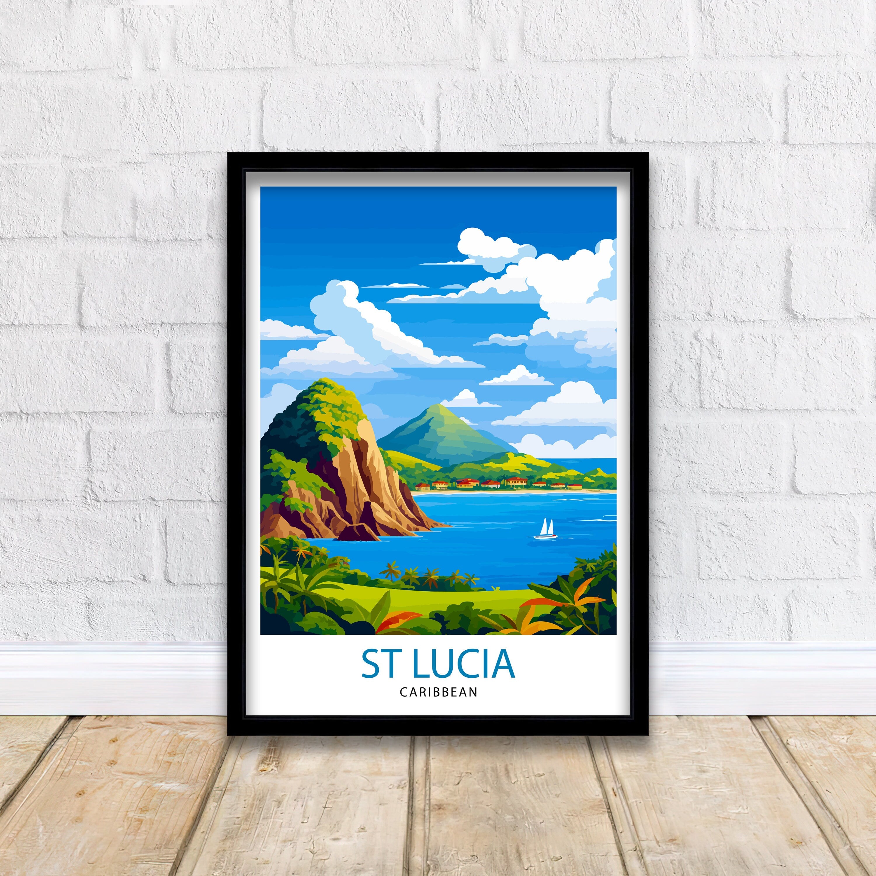 St Lucia Travel Print | Caribbean | St Lucia Print | St Lucia Art | St Lucia Poster | Saint Lucia Print | St Lucia Wall Art | Saint Lucia