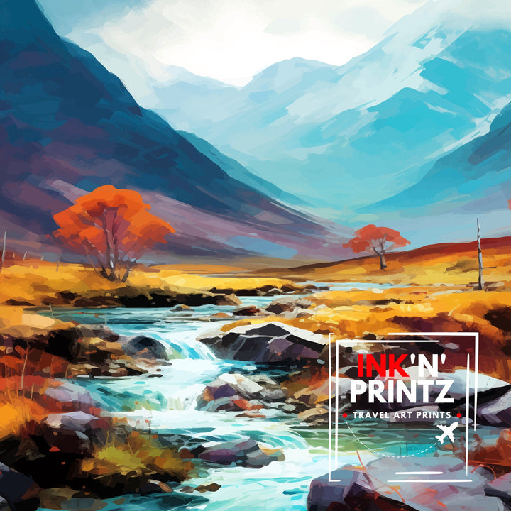 Glencoe Scotland Travel Print Glencoe Wall Art Glencoe Scotland Landscape Print Scotland Travel Poster Scottish Highlands Print