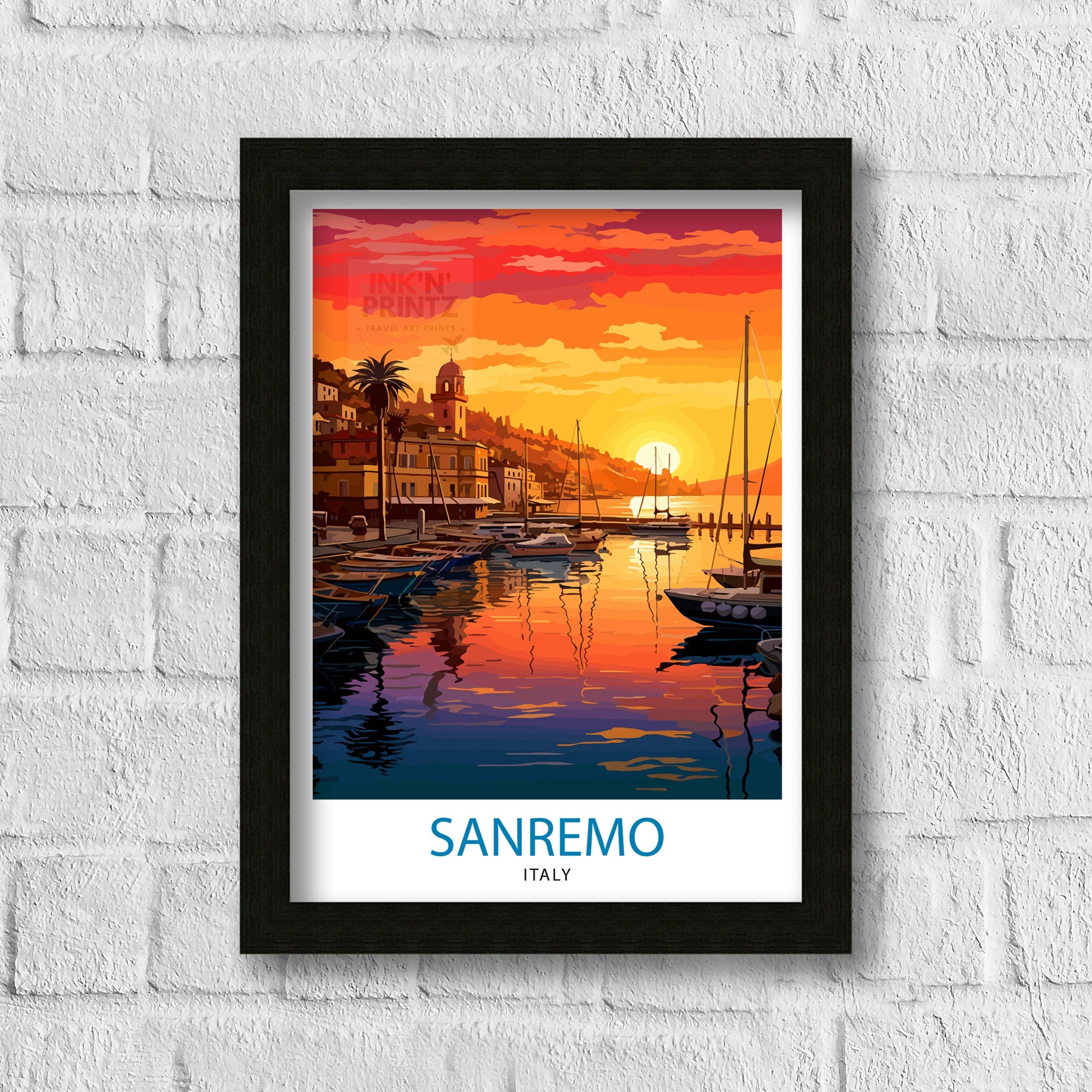 Sanremo Italy Travel Print Sanremo Wall Decor Sanremo Poster Italy Travel Prints Sanremo Art Print Sanremo Illustration Sanremo Wall Art