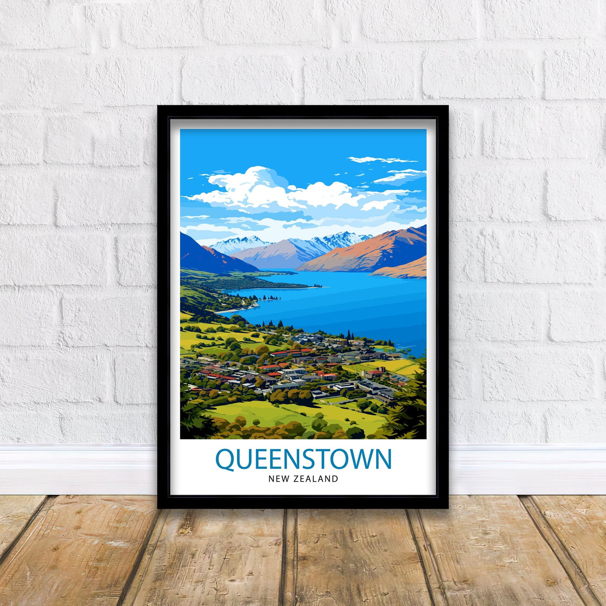 Queenstown New Zealand Print| Adventure Capital Poster Lake Wakatipu Wall Art Remarkables Mountain Decor Kiwi Travel Illustration Outdoor