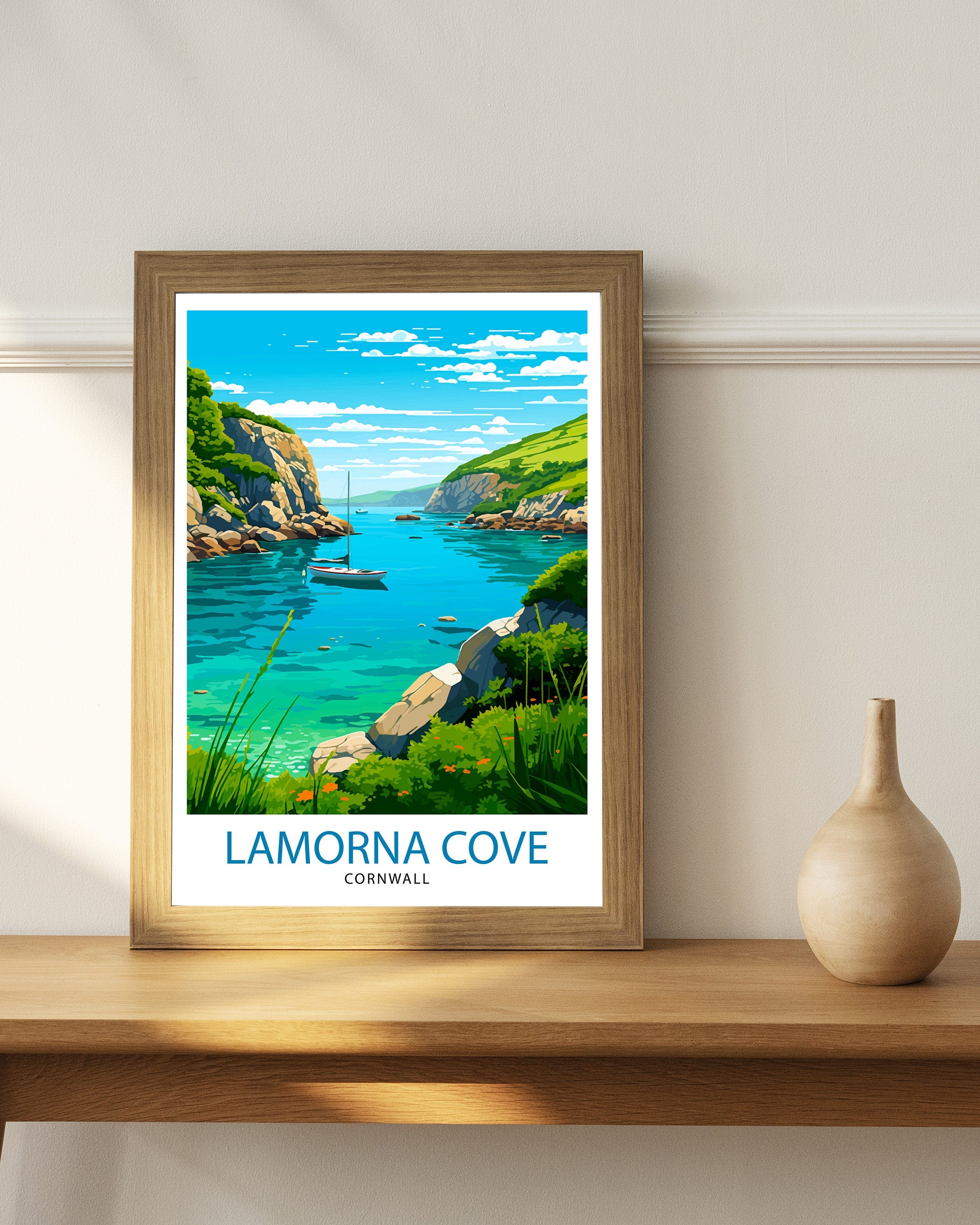 Lamorna Cove Cornwall Travel Print Lamorna Wall Decor Lamorna Poster Cornwall Travel Prints Lamorna Art Print Lamorna Illustration Lamorna
