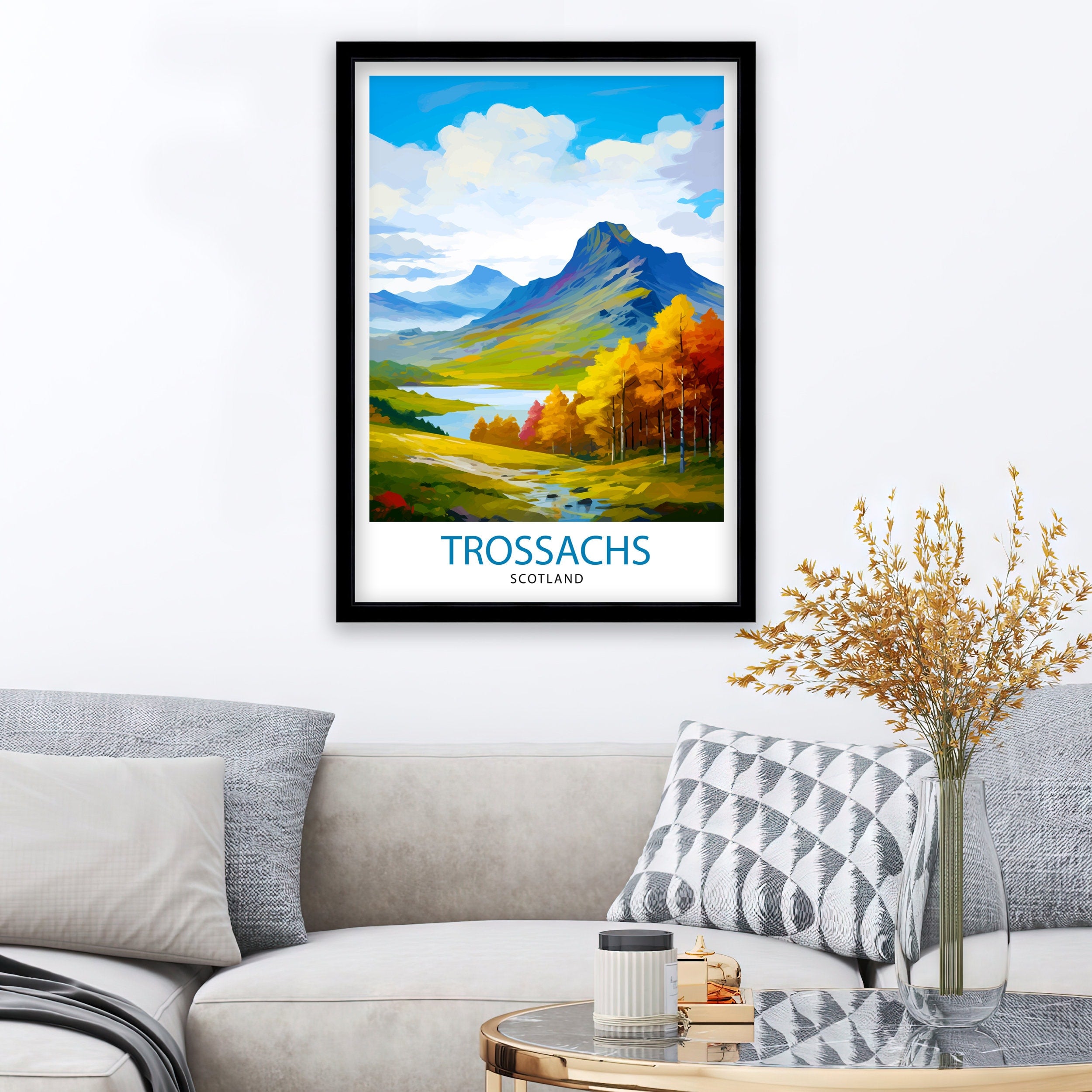 Trossachs Travel Print Trossachs Wall Art Scotland Travel Poster Trossachs Home Decor Trossachs Landscape Illustration