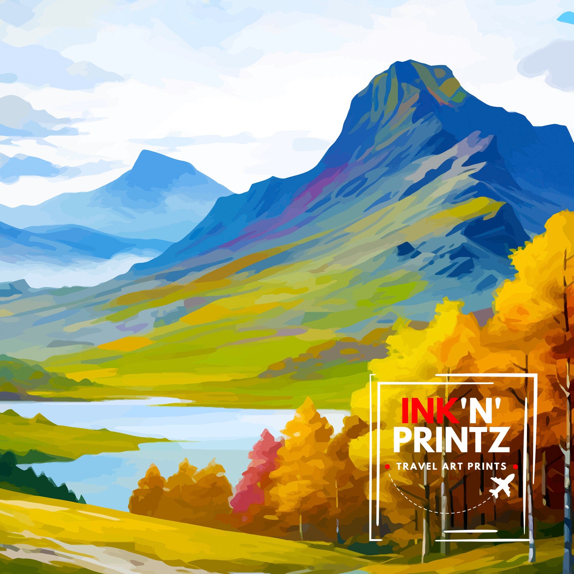 Trossachs Travel Print Trossachs Wall Art Scotland Travel Poster Trossachs Home Decor Trossachs Landscape Illustration