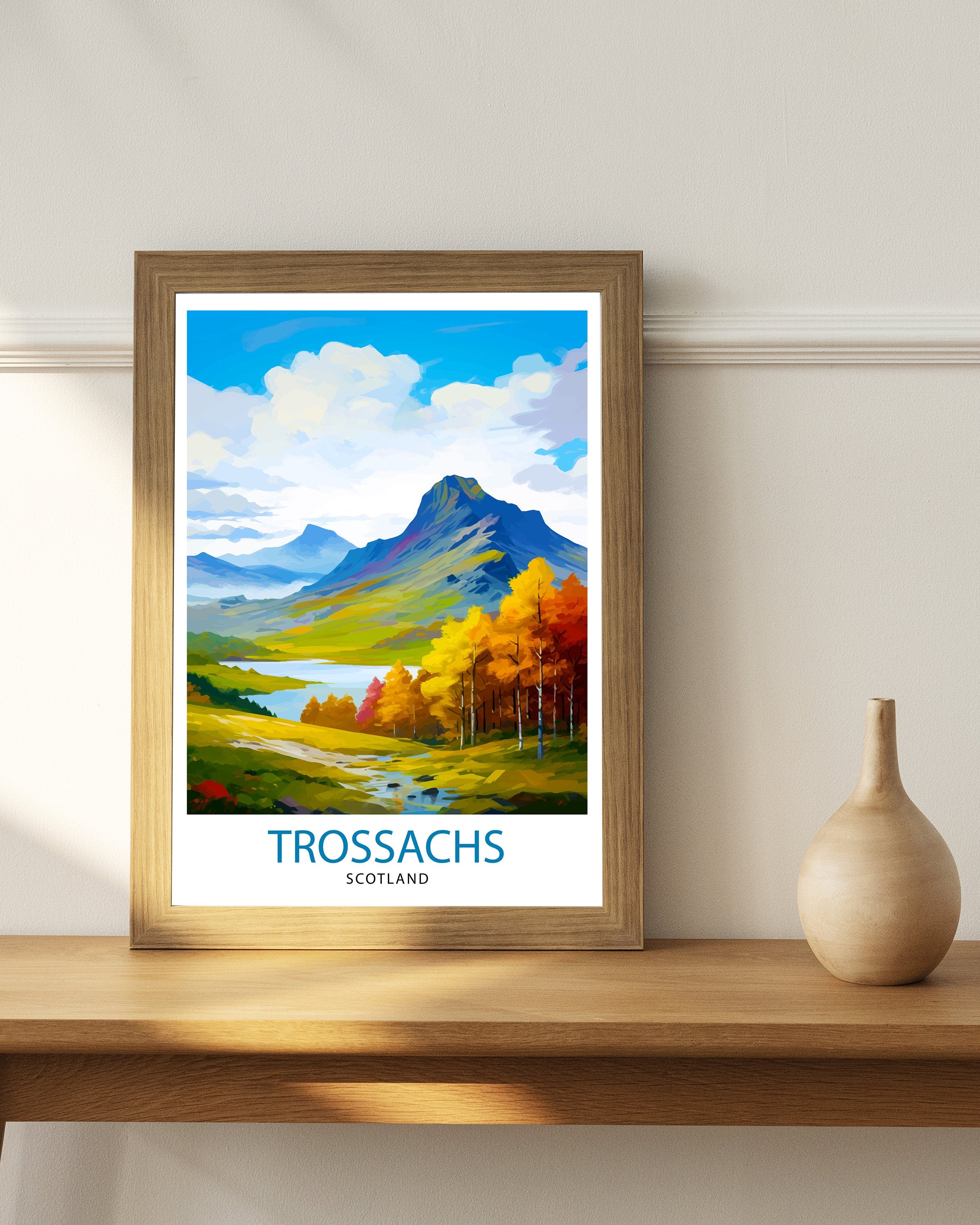 Trossachs Travel Print Trossachs Wall Art Scotland Travel Poster Trossachs Home Decor Trossachs Landscape Illustration