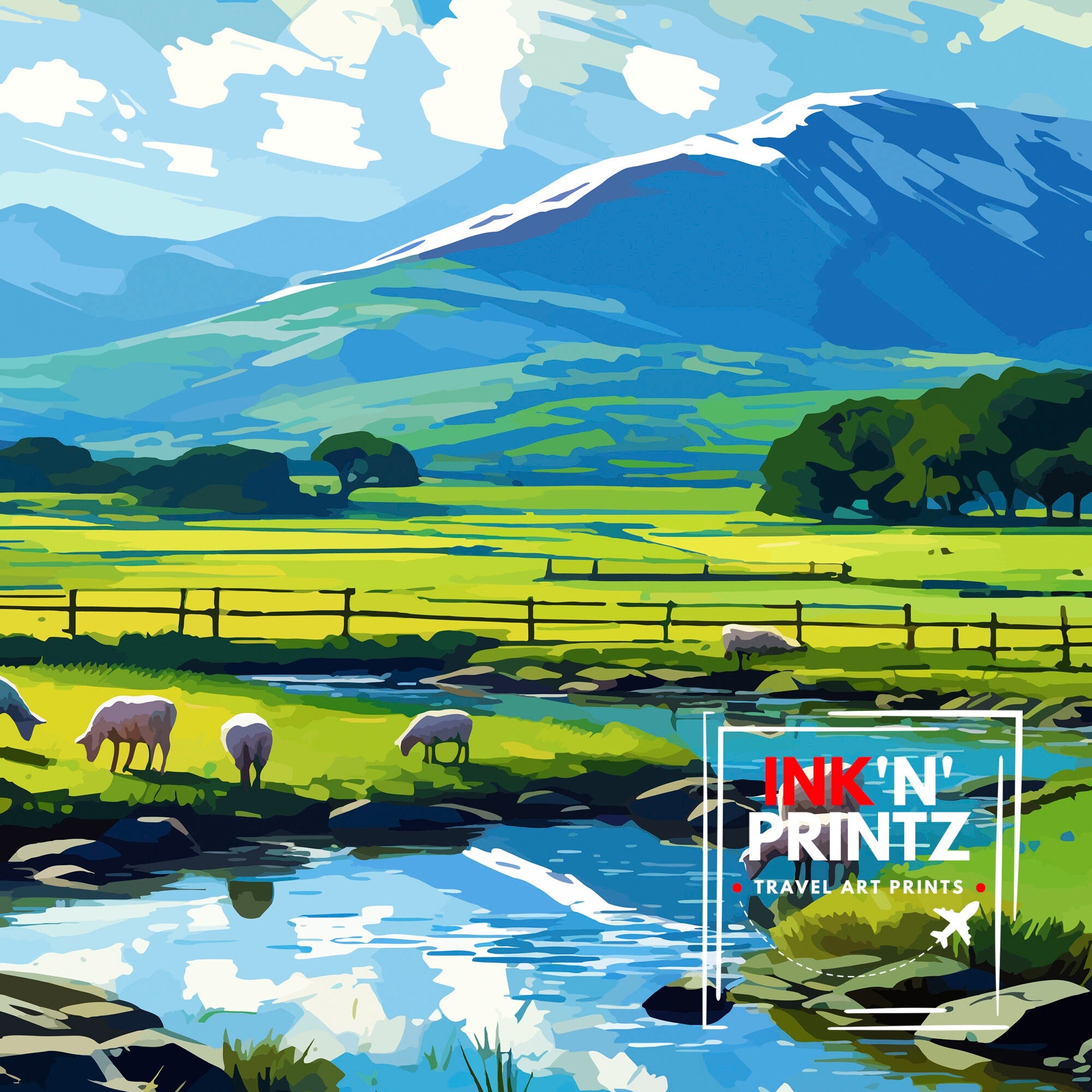 Lake District Cumbria Travel Print Lake District Wall Art Lake District Home Decor Lake District Illustration Travel Poster, Gift for Lake
