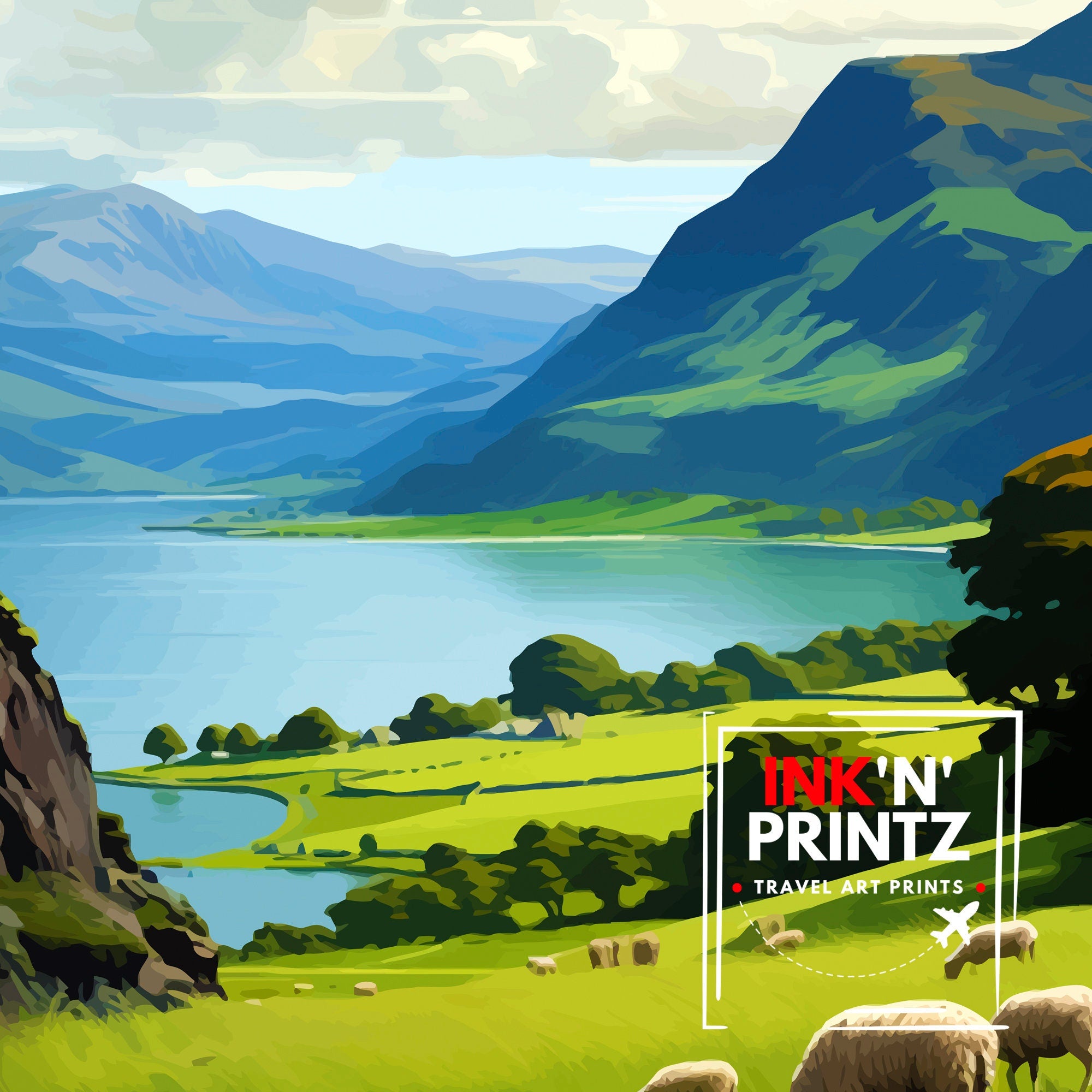 Lake District Cumbria Travel Print Lake District Wall Art Lake District Home Decor Lake District Illustration Travel Poster, Gift for Lake