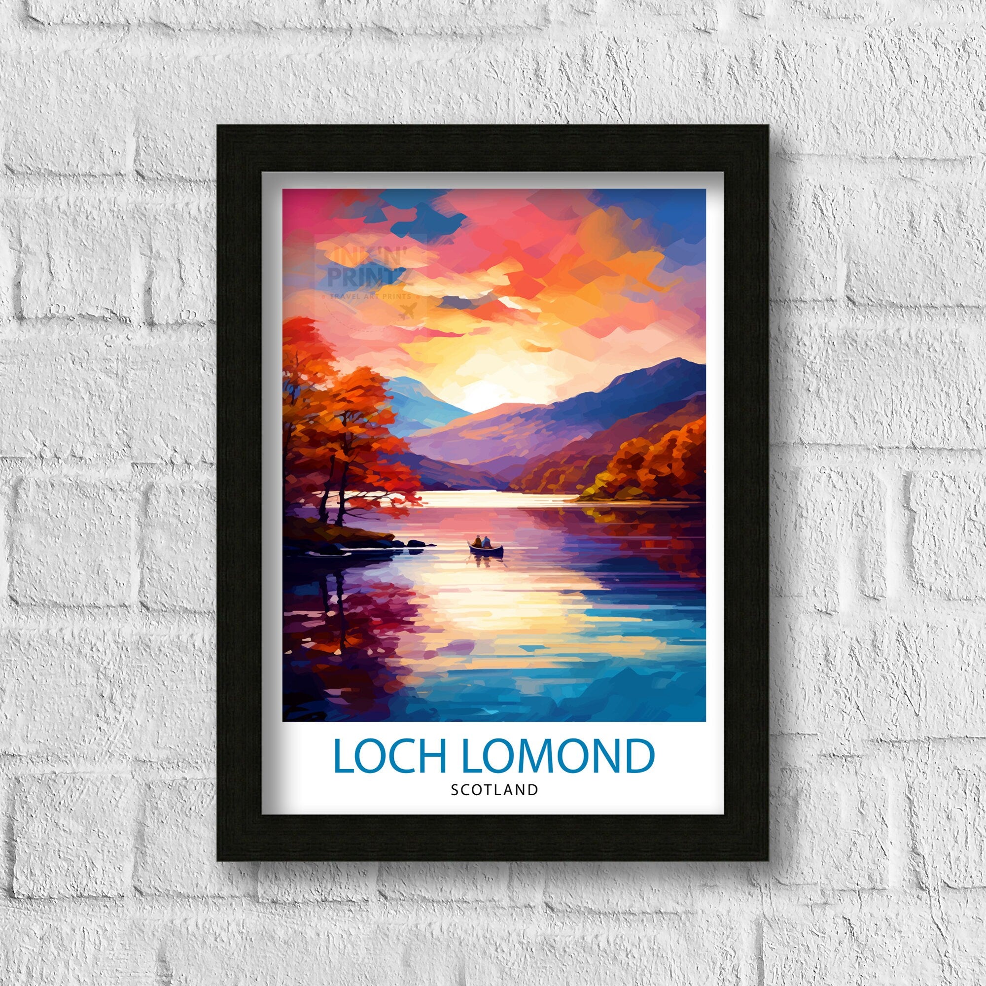 Loch Lomond Travel Print Scotland Wall Decor Loch Lomond Scotland Illustration Travel Poster Gift Scotland Home Decor