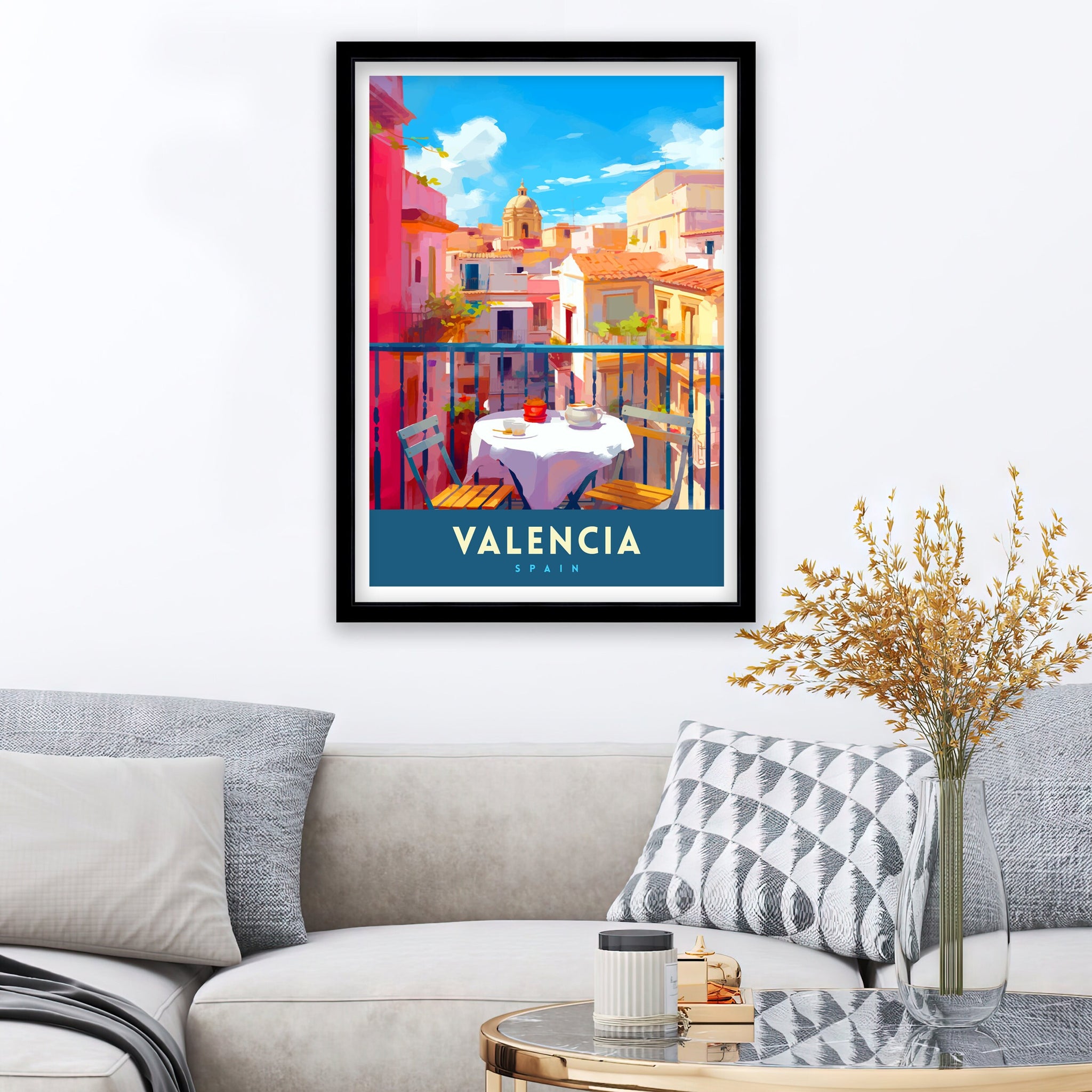 Valencia Spain Print Vibrant Cityscape Art Valencia Beach Poster Spanish Architecture Wall Art Turia Gardens Decor Mediterranean Travel Gift