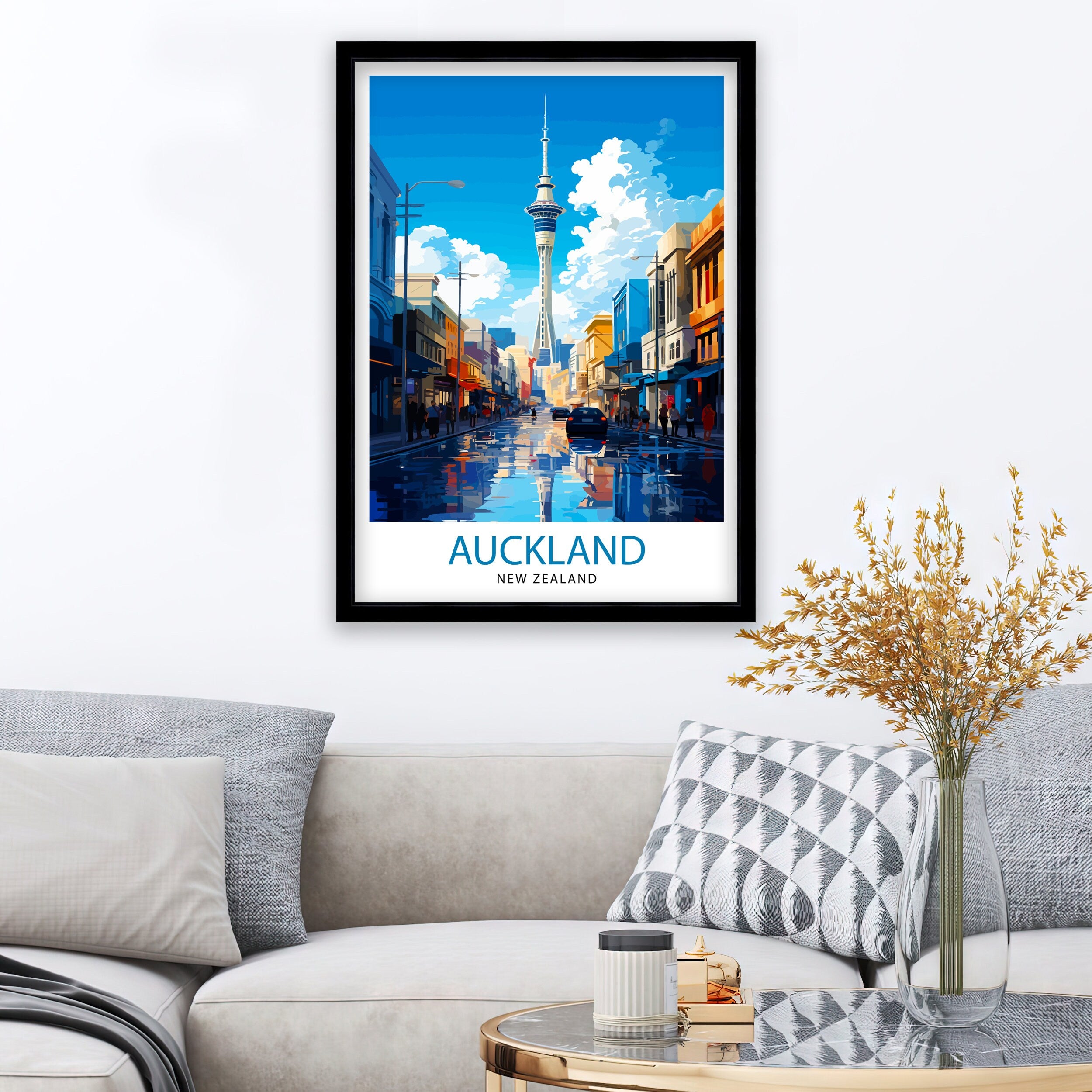 Auckland New Zealand Travel Print Auckland Wall Decor Vibrant City Poster New Zealand Art Skyline Illustration Decorative Wall Art Gift Idea