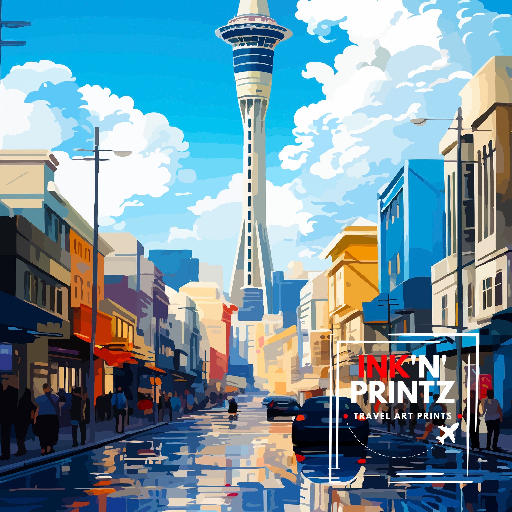 Auckland New Zealand Travel Print Auckland Wall Decor Vibrant City Poster New Zealand Art Skyline Illustration Decorative Wall Art Gift Idea