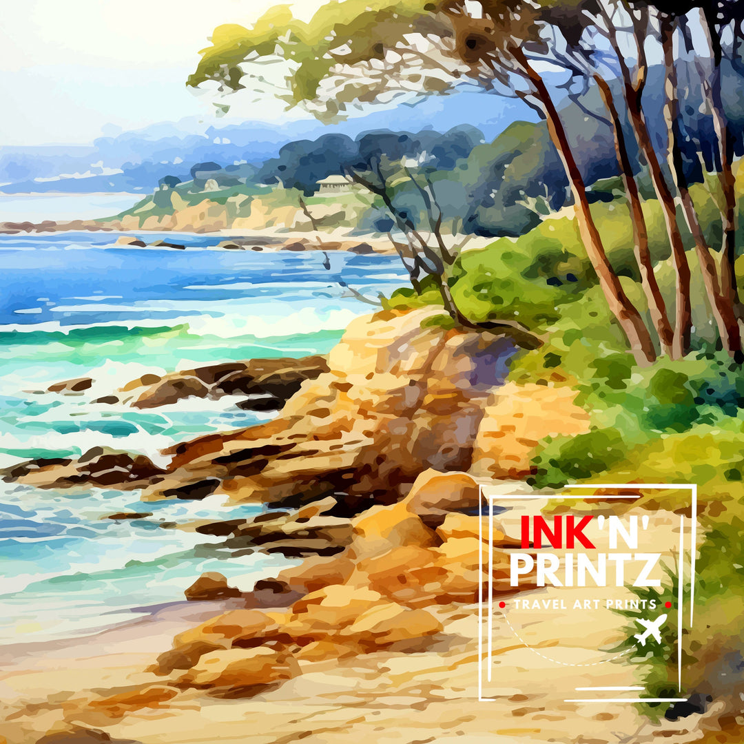 Carmel-by-the-Sea California Travel Print| Carmel Wall Art Home Living Decor Travel Poster Gift for Carmel California Coastal Decor