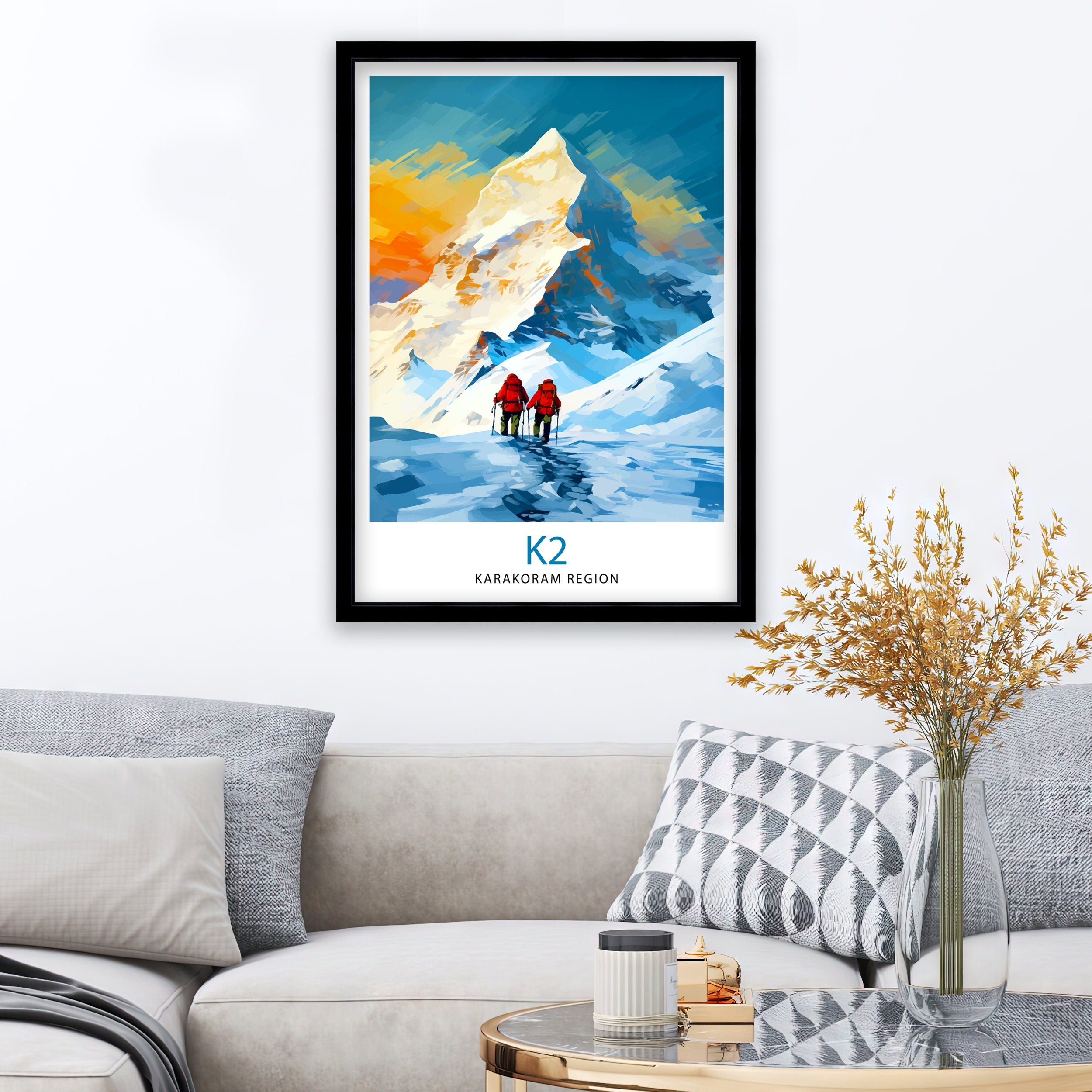 K2 Mountain Print Karakoram Range Artwork Climbers K2 Poster Pakistan Landscape Decor K2 Summit Wall Art Mountaineering Gift