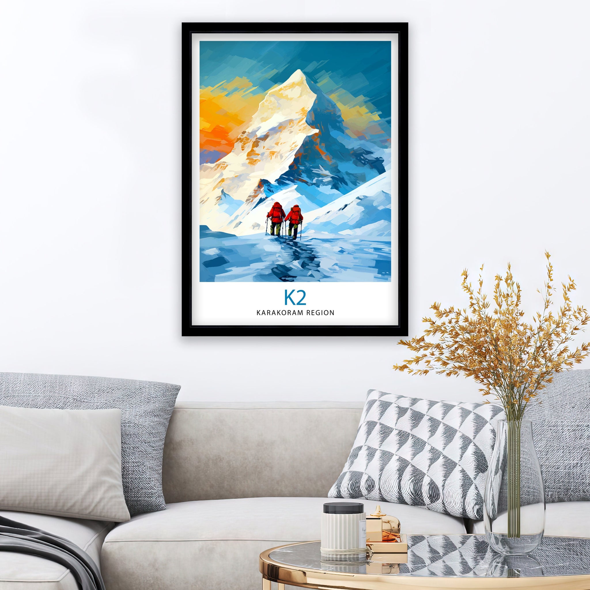 K2 Mountain Print Karakoram Range Artwork Climbers K2 Poster Pakistan Landscape Decor K2 Summit Wall Art Mountaineering Gift