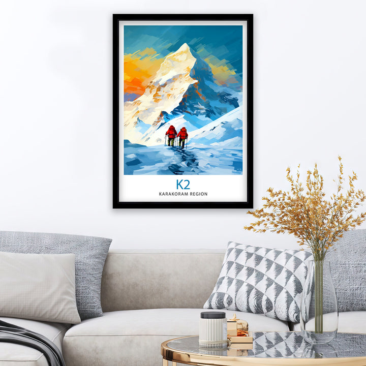 K2 Mountain Poster Karakoram Range Artwork Climbers K2 Poster Pakistan Landscape Decor K2 Summit Wall Art Mountaineering Gift