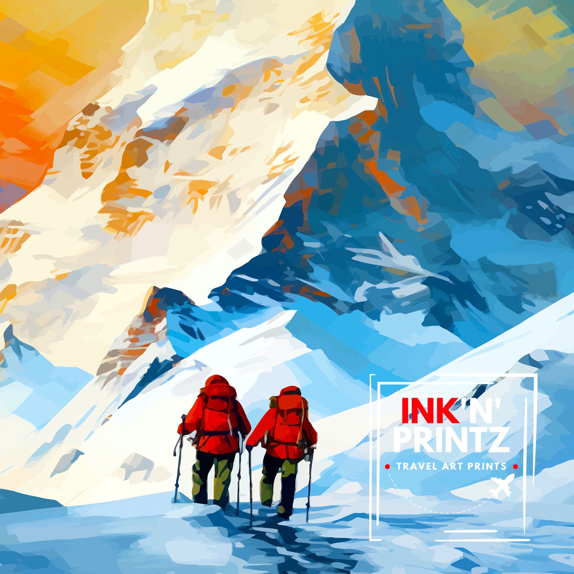 K2 Mountain Print Karakoram Range Artwork Climbers K2 Poster Pakistan Landscape Decor K2 Summit Wall Art Mountaineering Gift