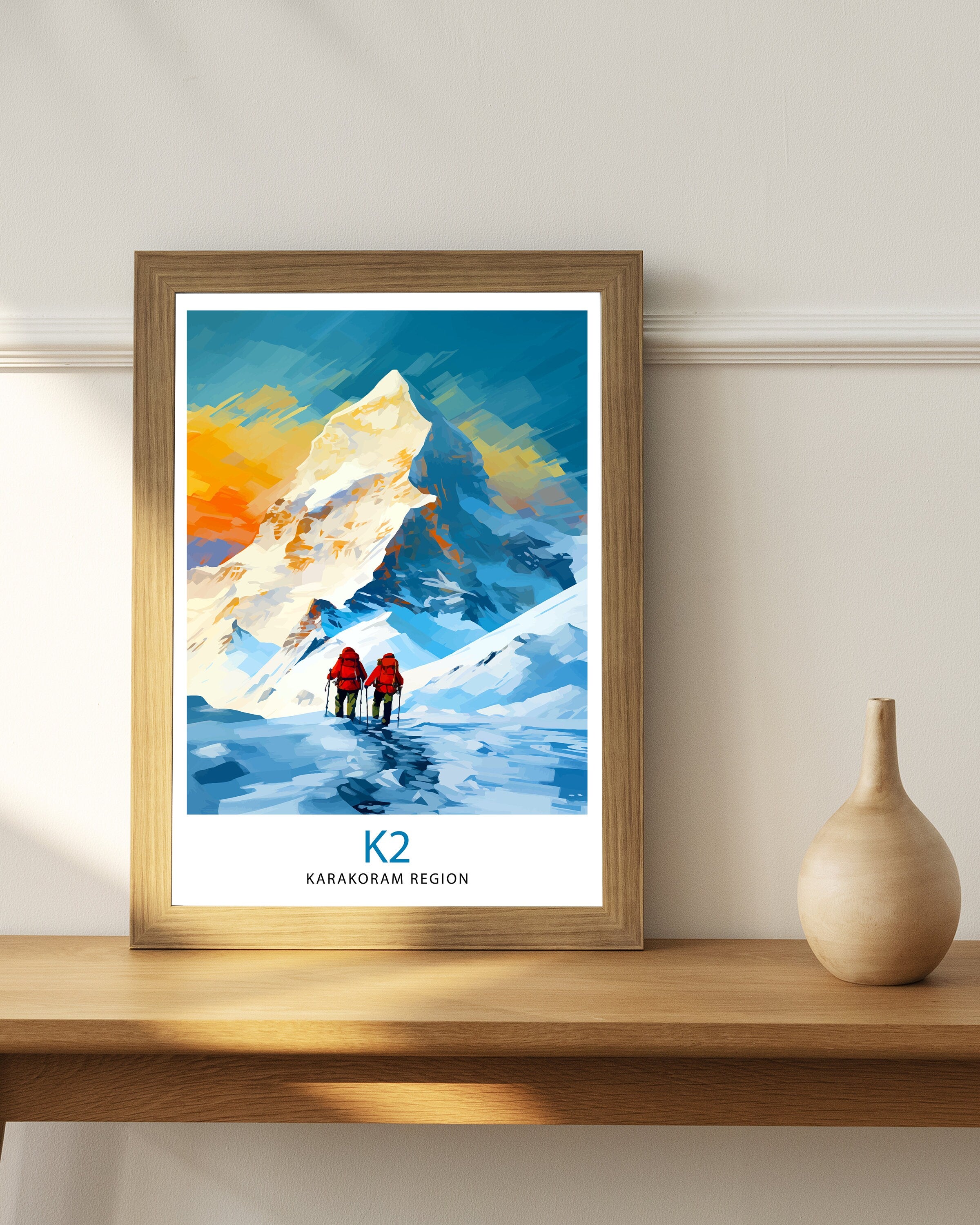 K2 Mountain Print Karakoram Range Artwork Climbers K2 Poster Pakistan Landscape Decor K2 Summit Wall Art Mountaineering Gift