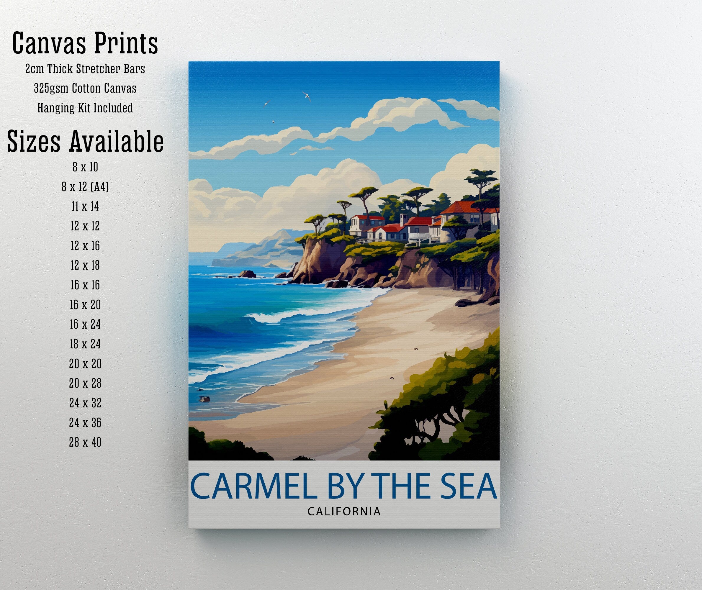 Carmel-by-the-Sea California Travel Print| Carmel Wall Art Home Living Decor Travel Poster Gift for Carmel California Coastal Decor