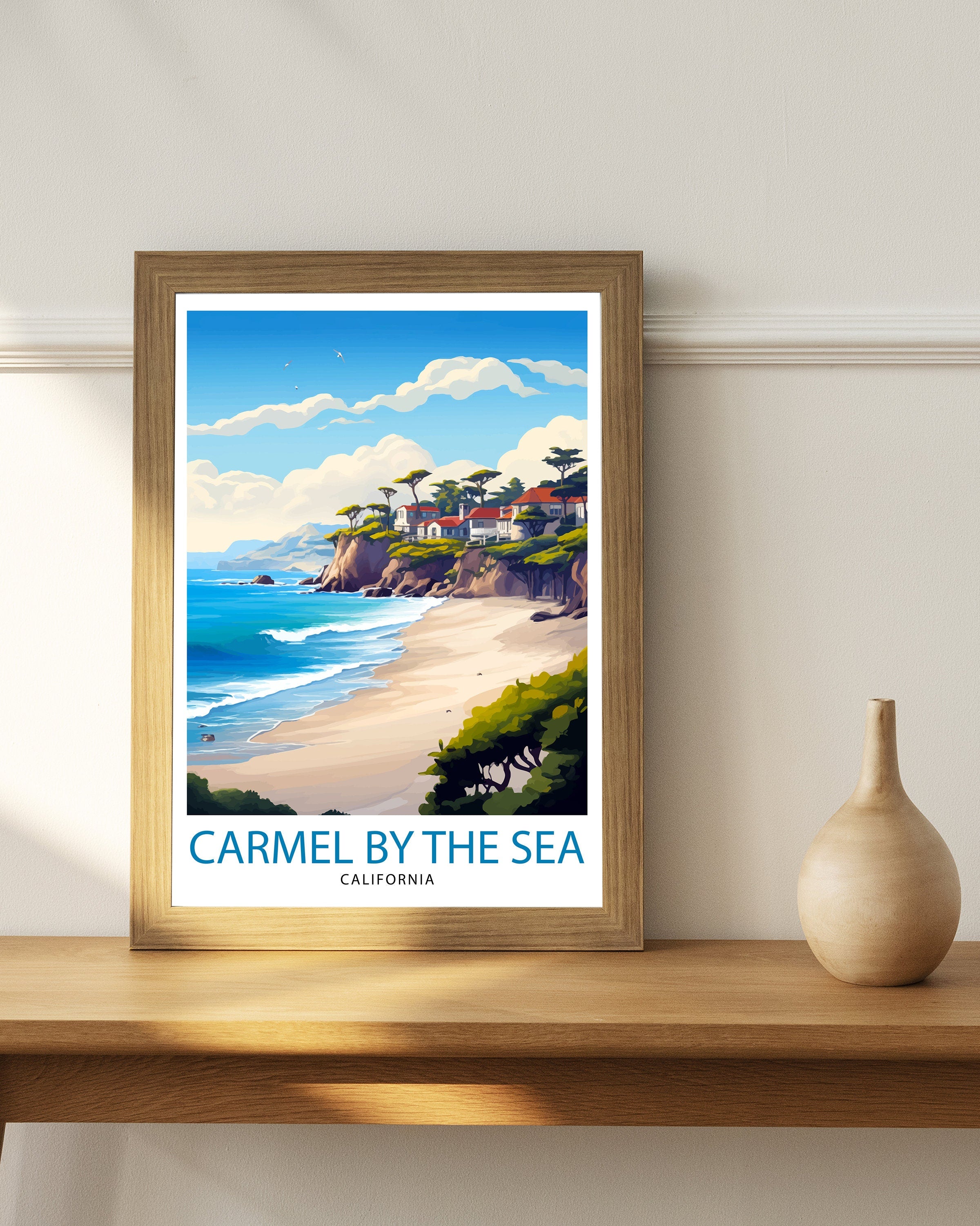 Carmel-by-the-Sea California Travel Print| Carmel Wall Art Home Living Decor Travel Poster Gift for Carmel California Coastal Decor