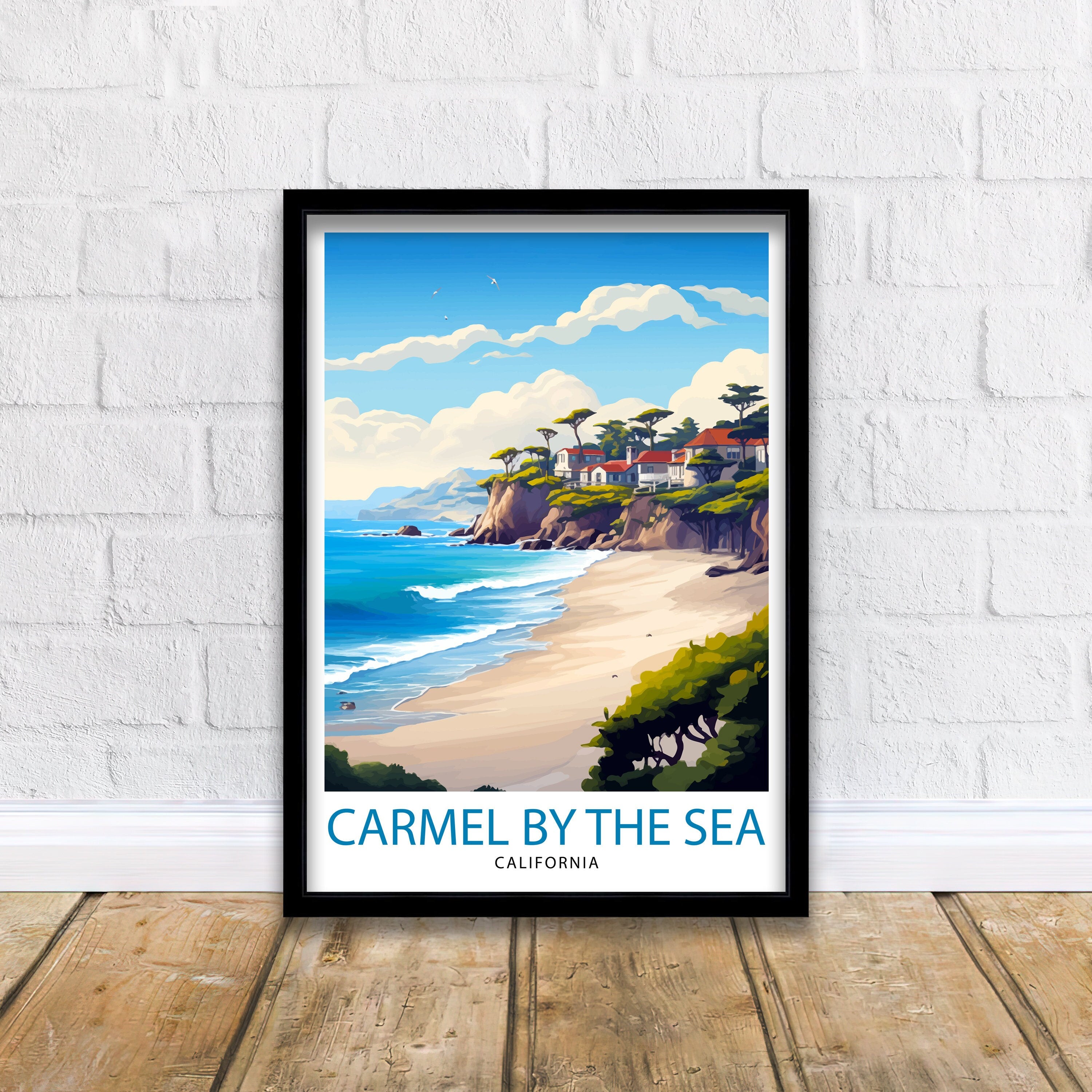 Carmel-by-the-Sea California Travel Print| Carmel Wall Art Home Living Decor Travel Poster Gift for Carmel California Coastal Decor