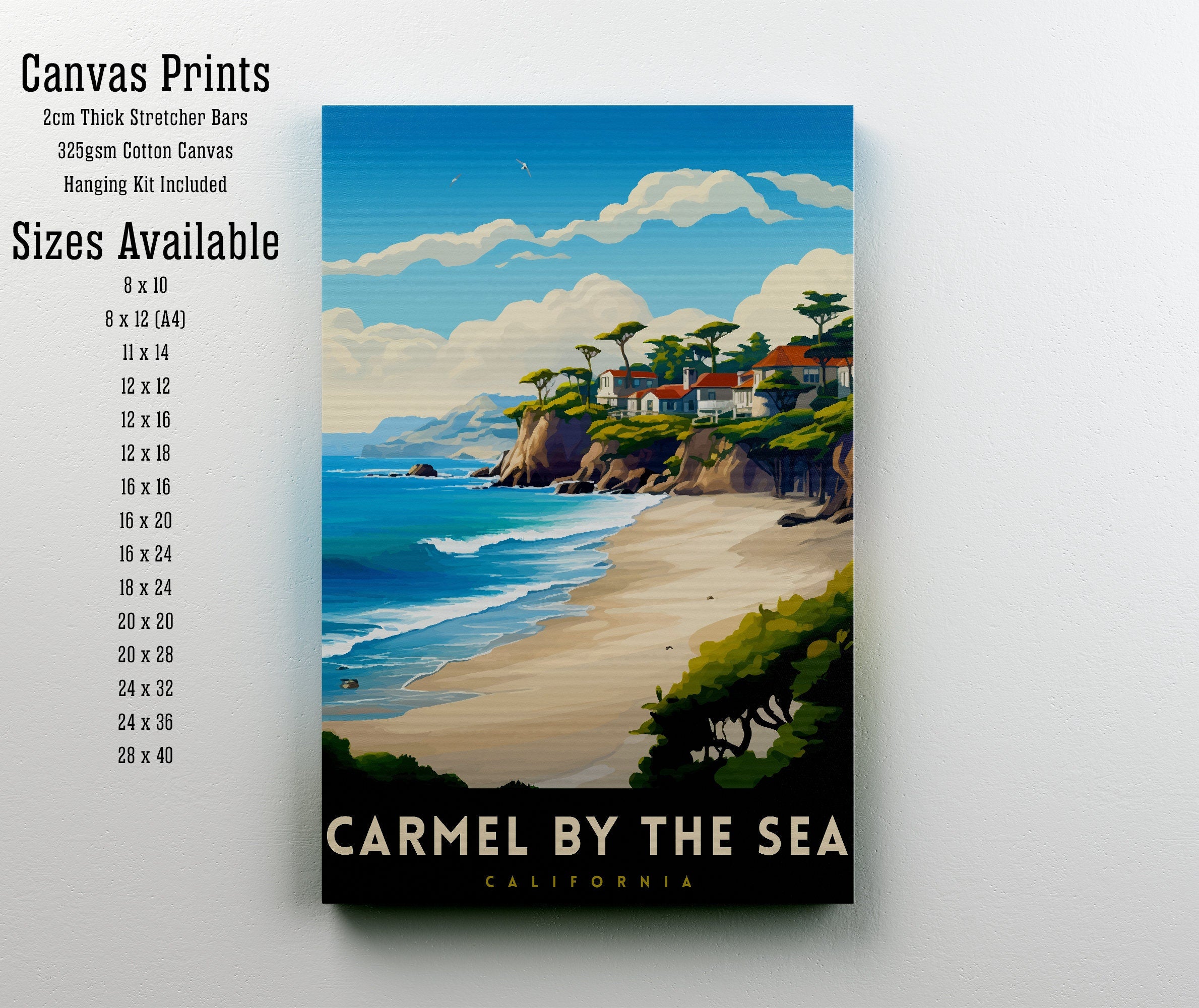 Carmel-by-the-Sea California Travel Print| Carmel Wall Art Home Living Decor Travel Poster Gift for Carmel California Coastal Decor