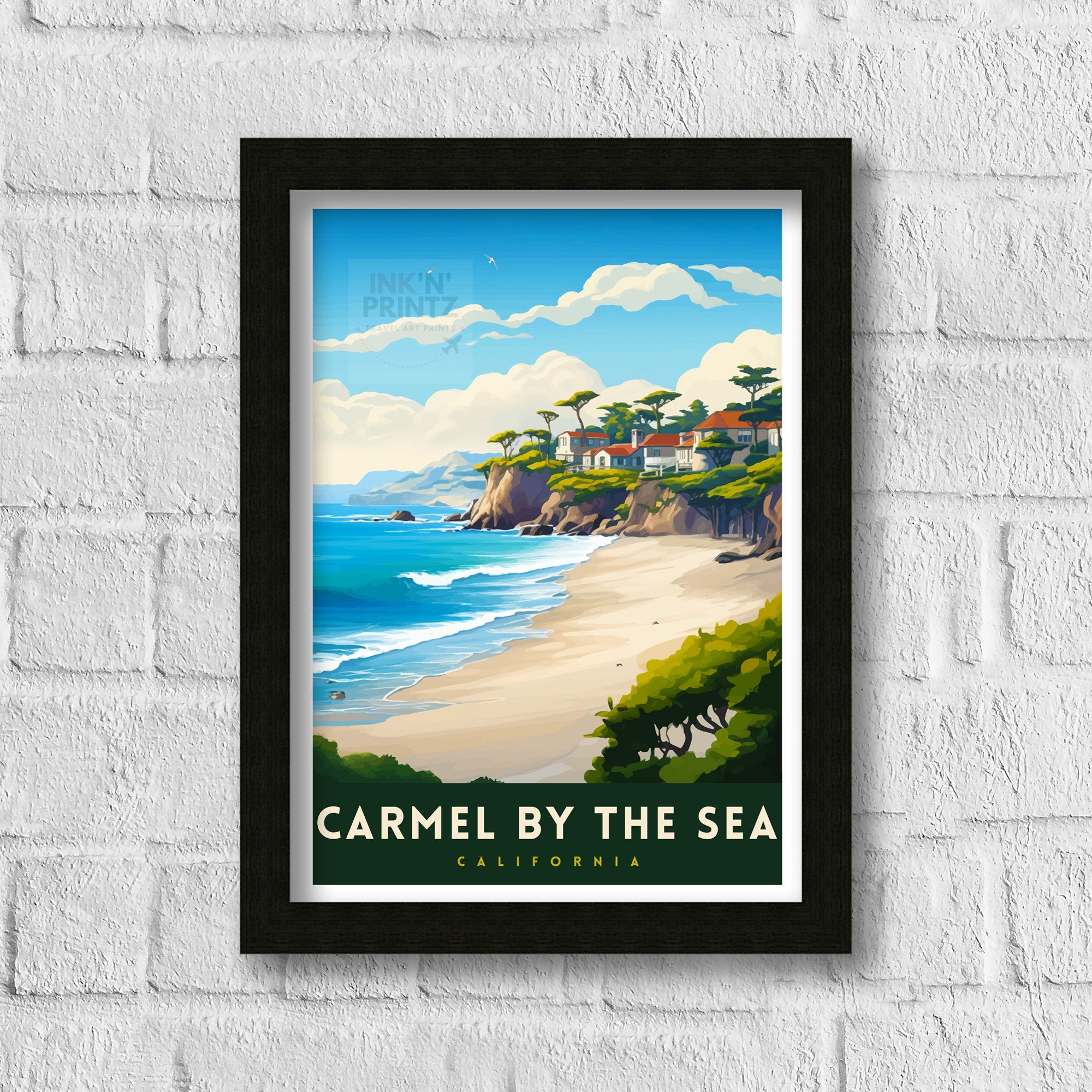 Carmel-by-the-Sea California Travel Print| Carmel Wall Art Home Living Decor Travel Poster Gift for Carmel California Coastal Decor