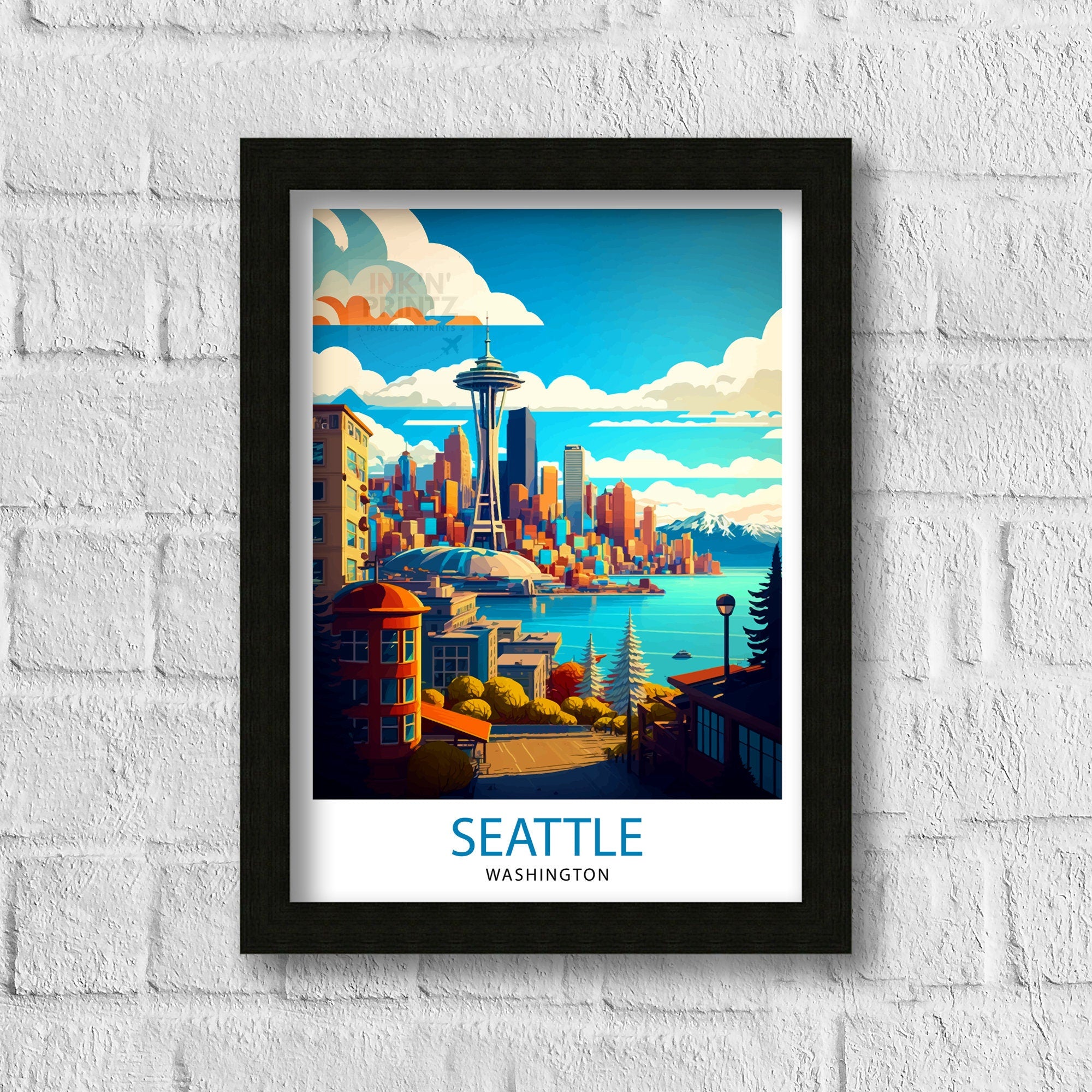 Seattle Skyline Travel Print | Washington Home Decor
