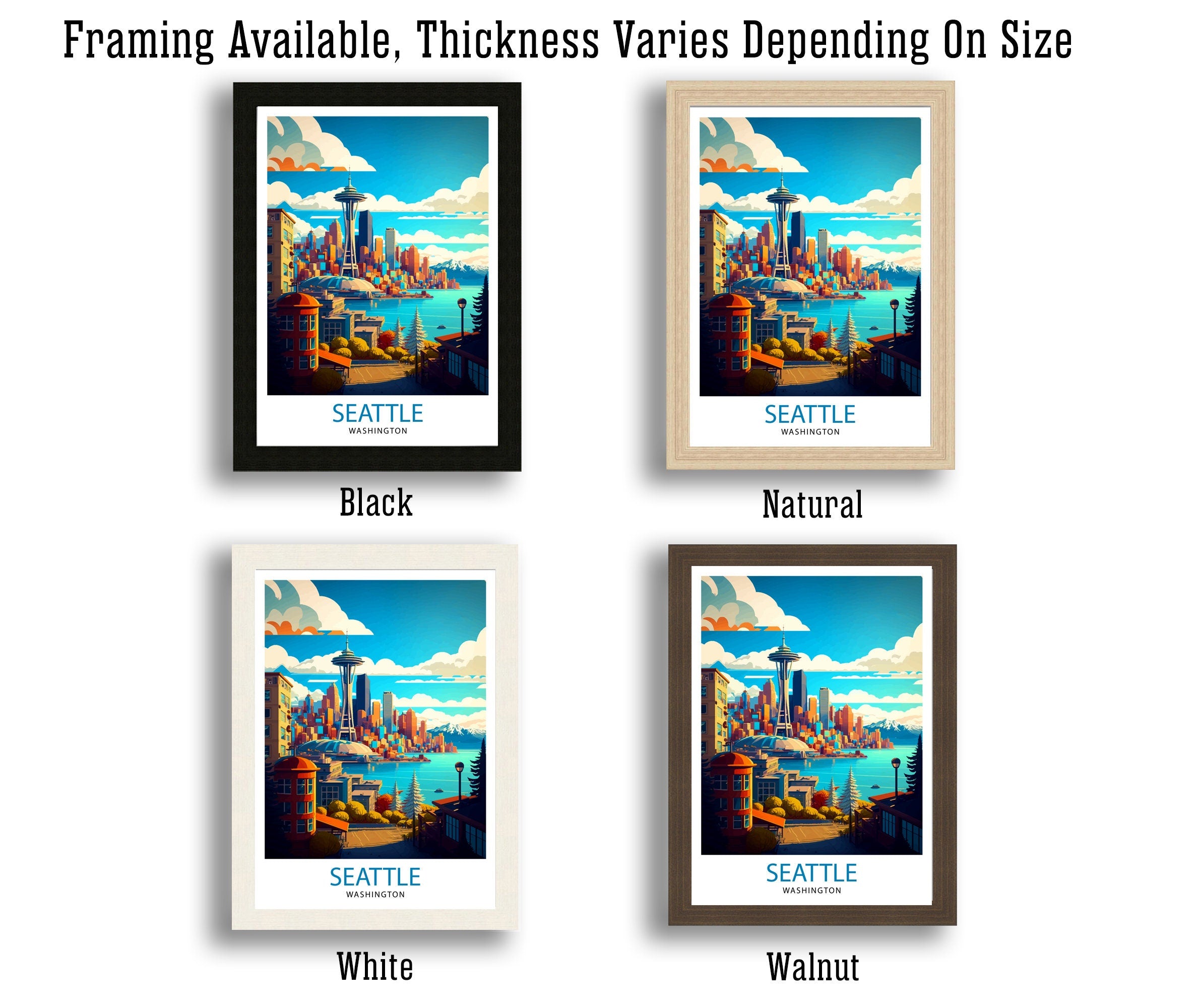Seattle Skyline Travel Print | Washington Home Decor