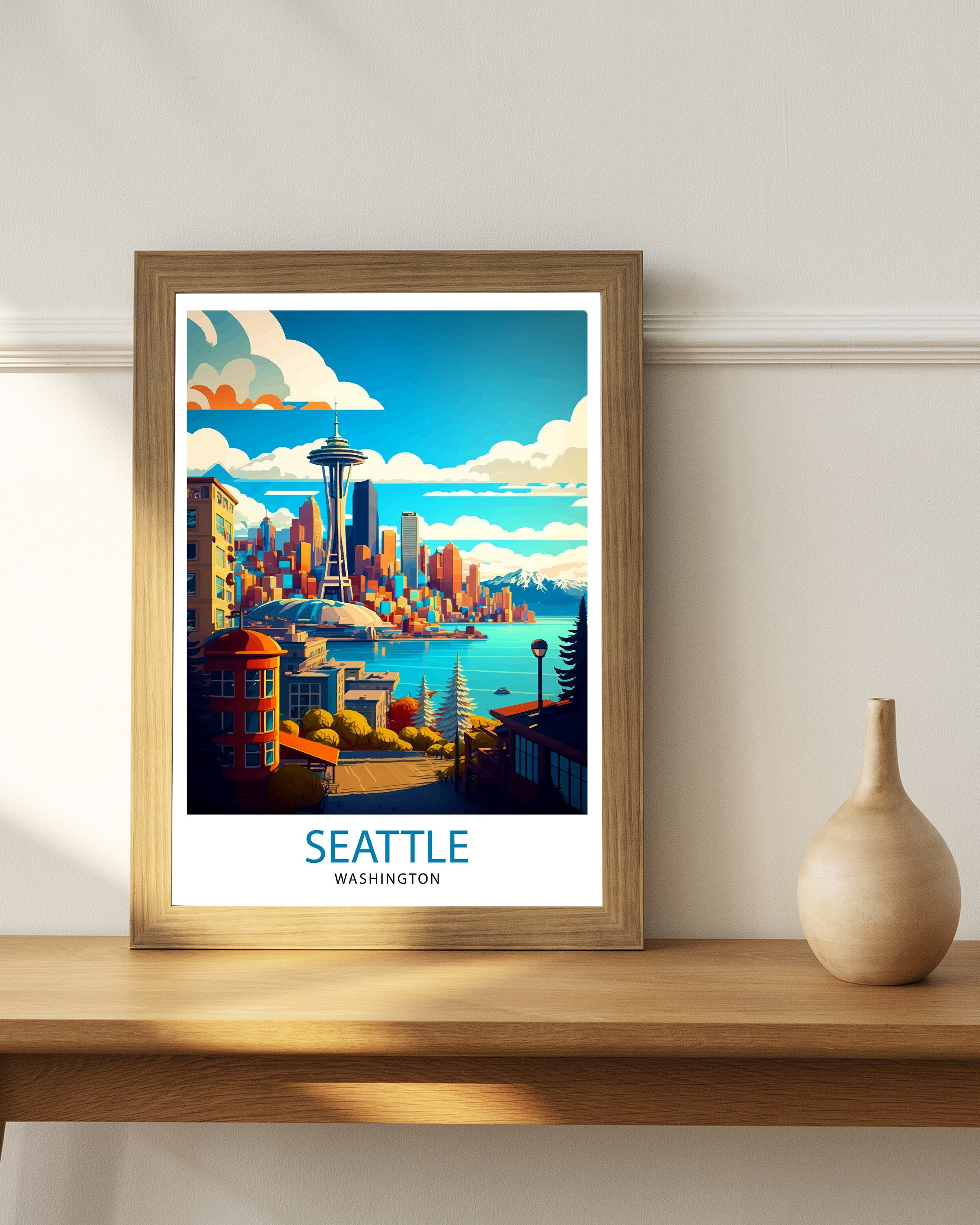 Seattle Skyline Travel Print | Washington Home Decor
