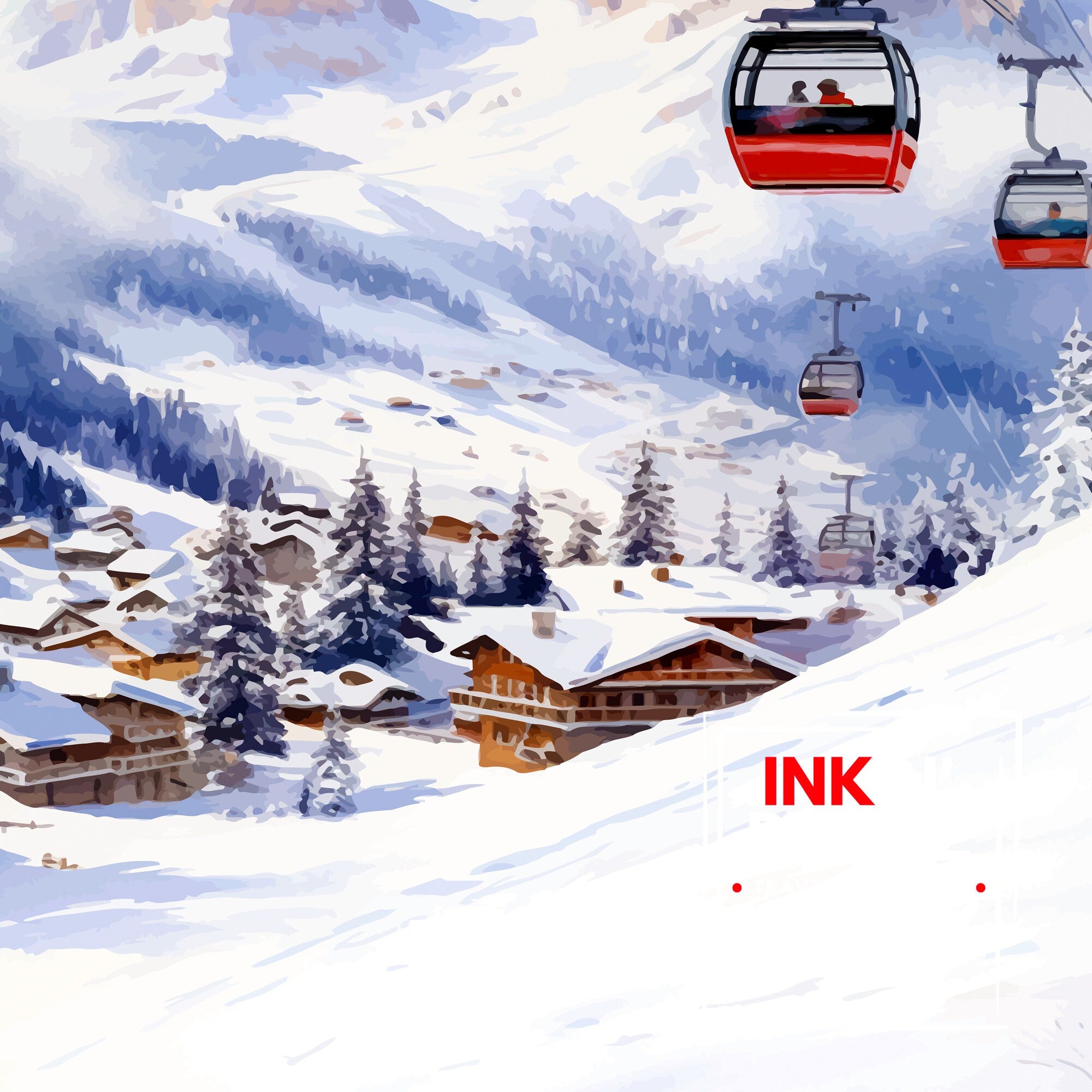 Lech Zurs am Arlberg Austria Travel Print Skiing Wall Decor Alpine Home Living Decor Austria Illustration Travel Poster Gift for Ski Lovers