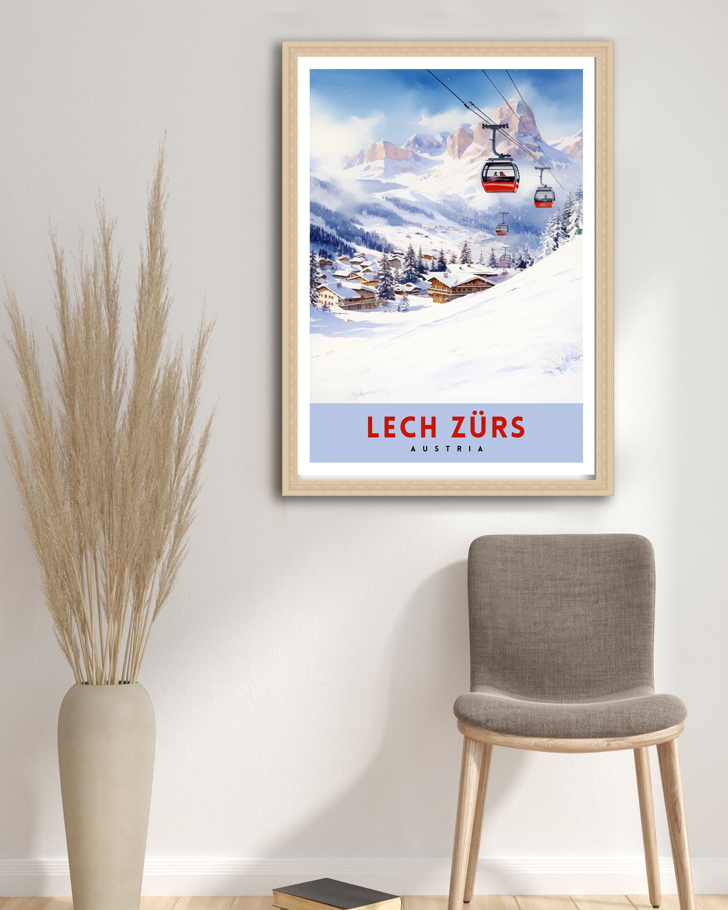 Lech Zurs am Arlberg Austria Travel Print Skiing Wall Decor Alpine Home Living Decor Austria Illustration Travel Poster Gift for Ski Lovers