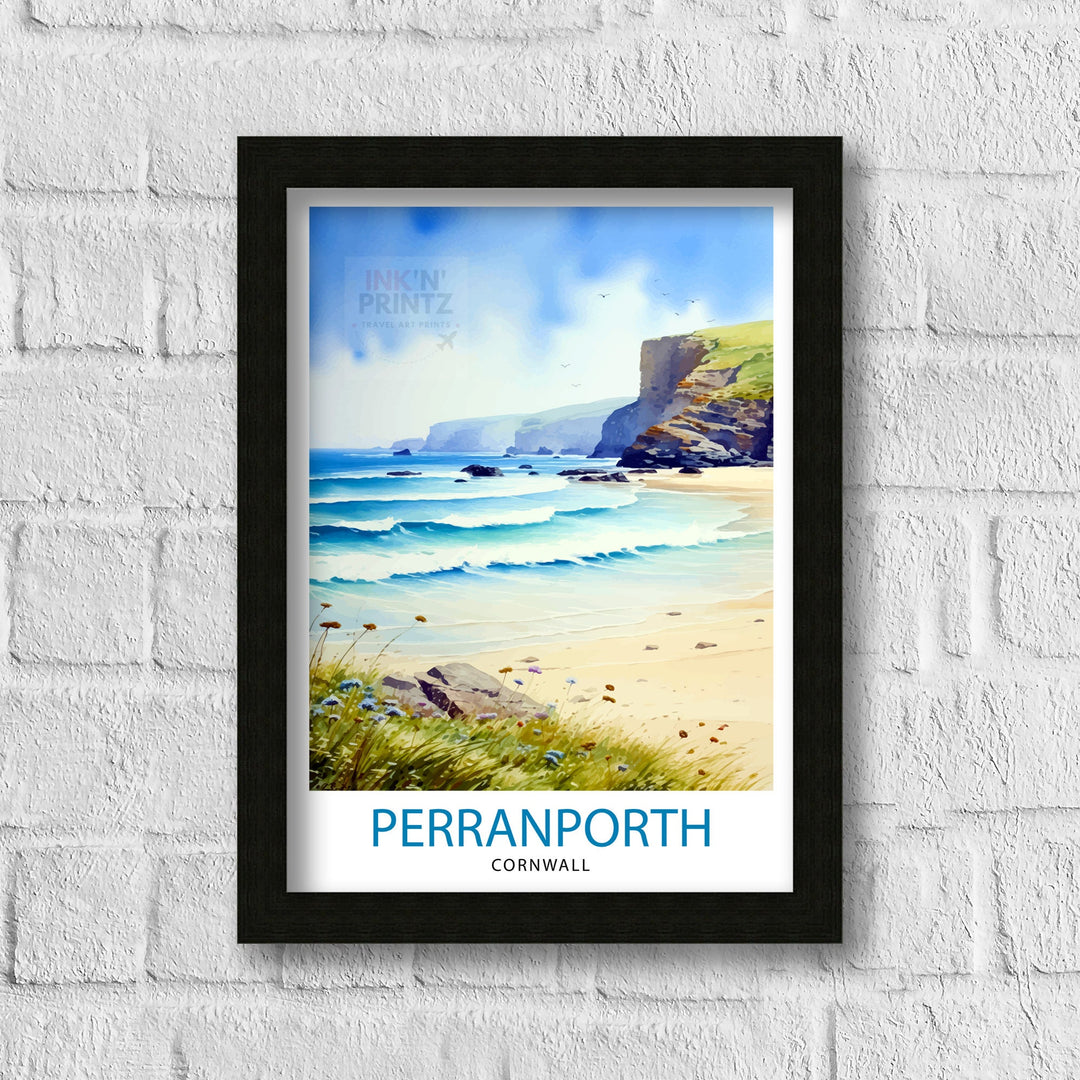 Perranporth Cornwall Travel Poster Cornwall Wall Art Perranporth Beach Decor Cornwall Coastal Art Travel Poster, Cornwall Gift