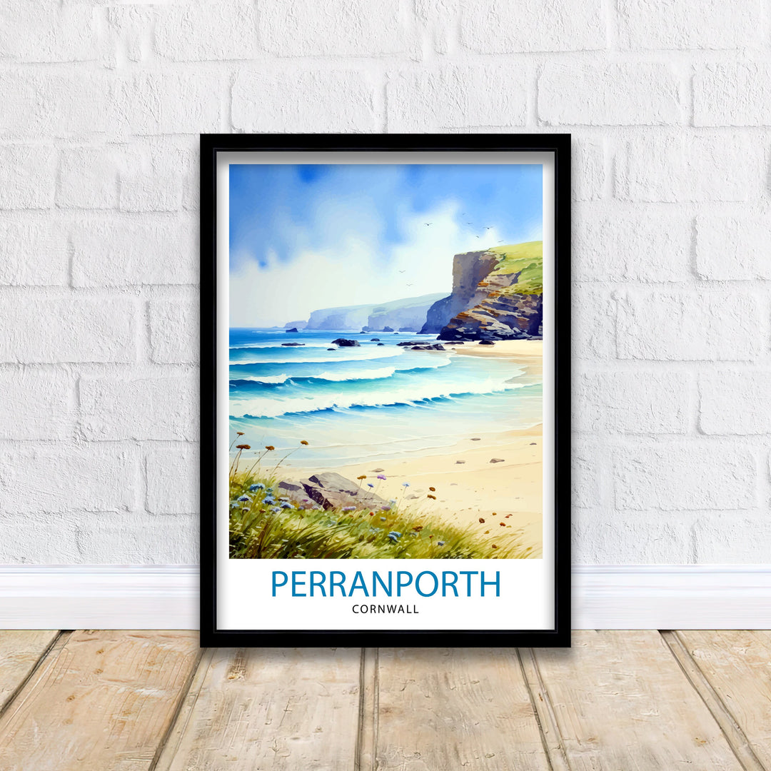 Perranporth Cornwall Travel Poster Cornwall Wall Art Perranporth Beach Decor Cornwall Coastal Art Travel Poster, Cornwall Gift